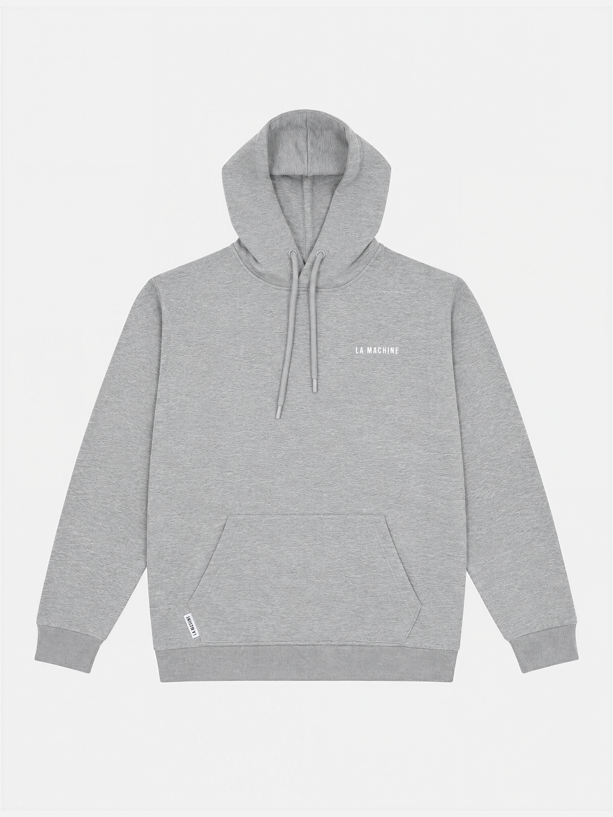Back view of the Allez Allez Allez Hoodie in melange grey, laid flat.