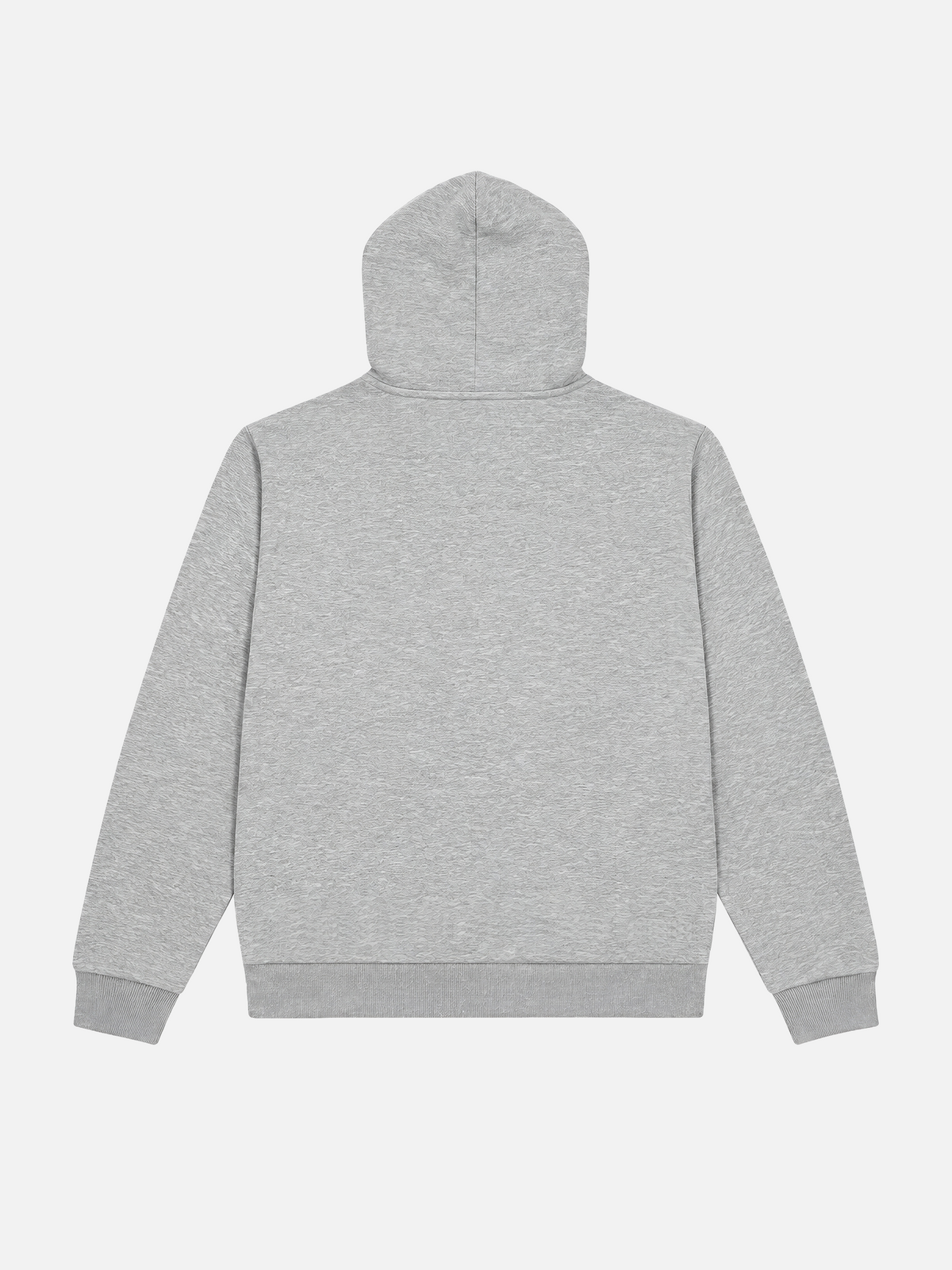 Back view of the Beyond the bike Hoodie in melange grey, laid flat.