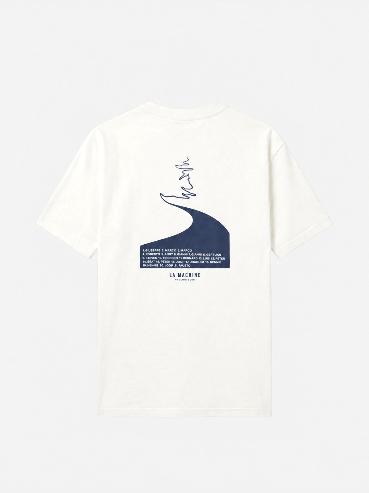 Front view of the D'Huez Heaven tee Off-White, laid flat.