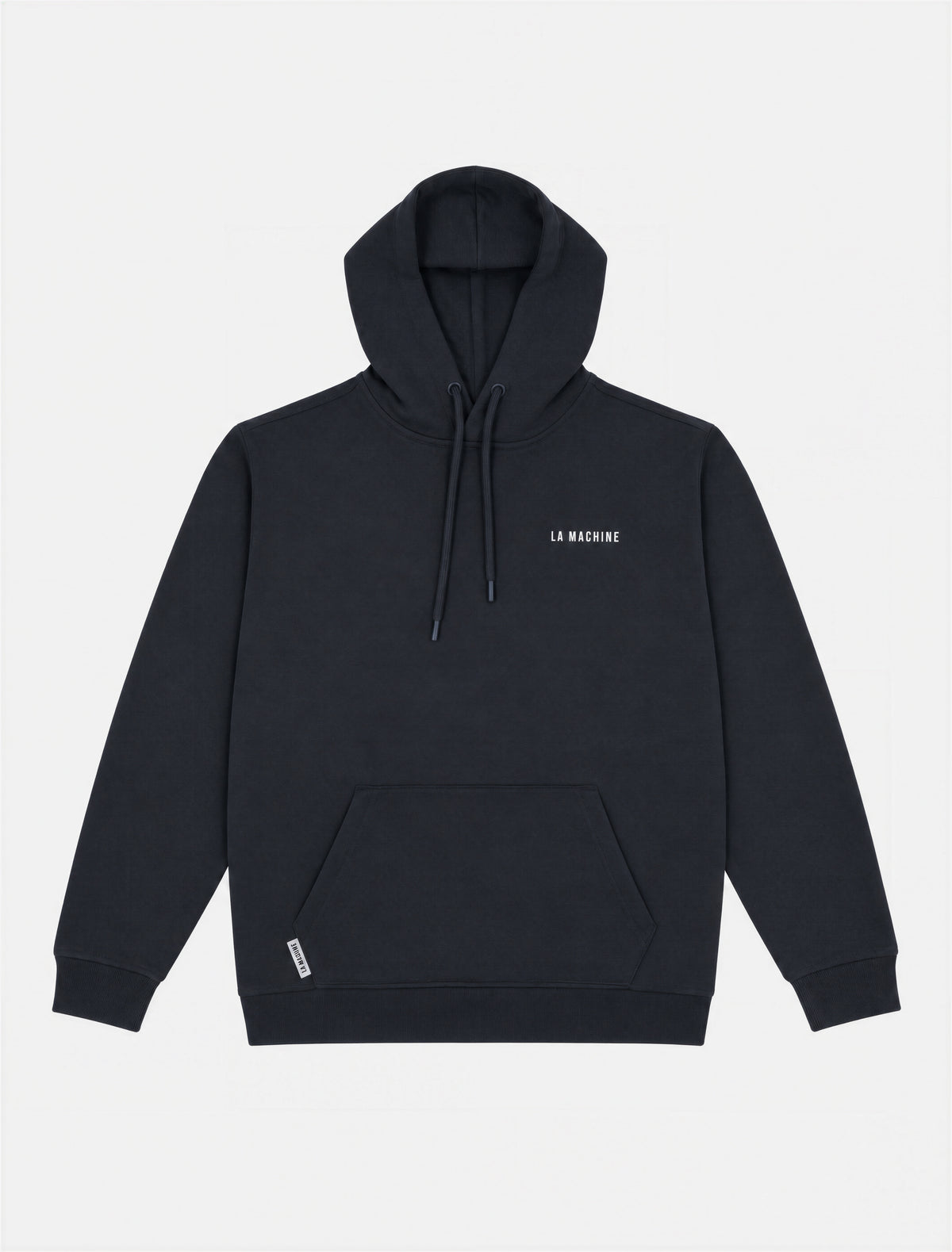Back view of the Casque Off Hoodie in dark navy blue, laid flat.