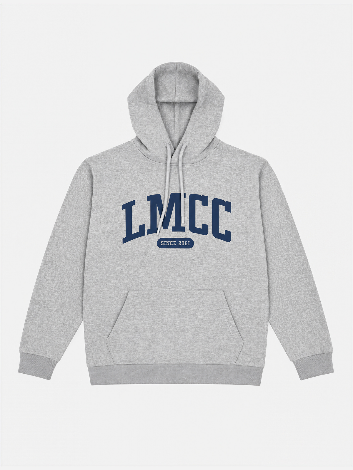 Front view of the LMCC University Hoodie by La Machine Cycle Club, laid flat.