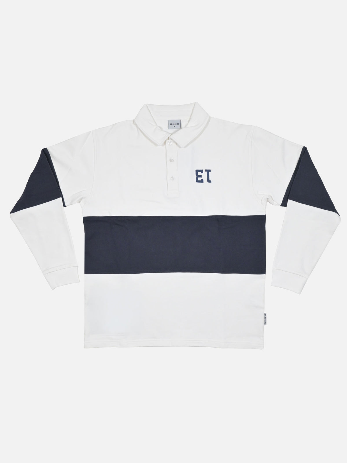 Number 13 - Longsleeve Polo - Dark Navy Blue / Off White