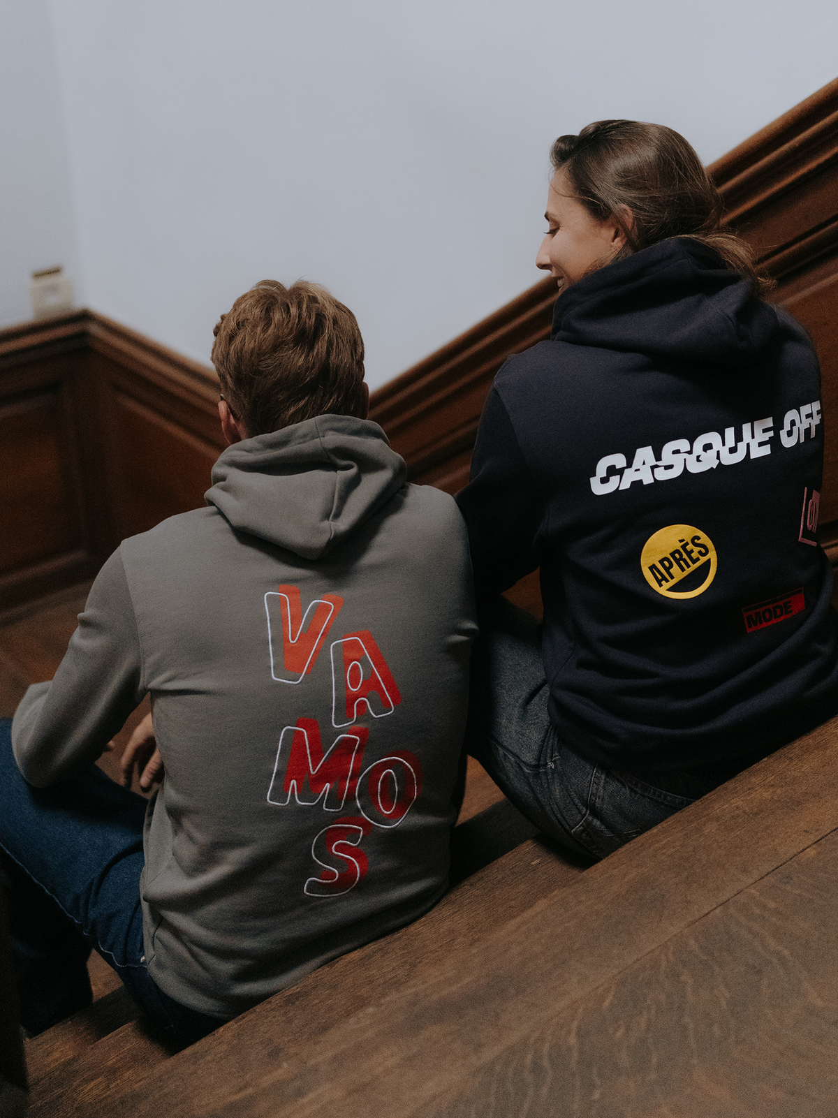 The Casque Off Hoodie in dark navy blue by La Machine, folded.
