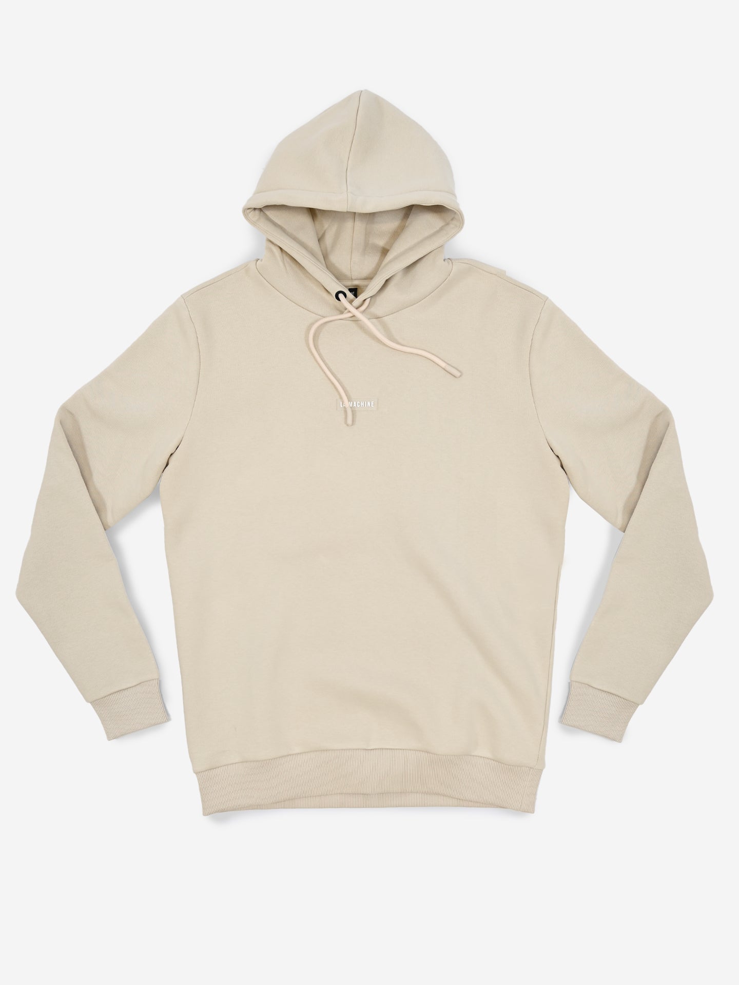 A unisex Beyond the bike - Hoodie - Gravel Grey by La Machine Cycle Club, featuring drawstrings, long sleeves, ribbed cuffs and hem—perfect for those after a premium, subtly Strade Bianche-inspired style.