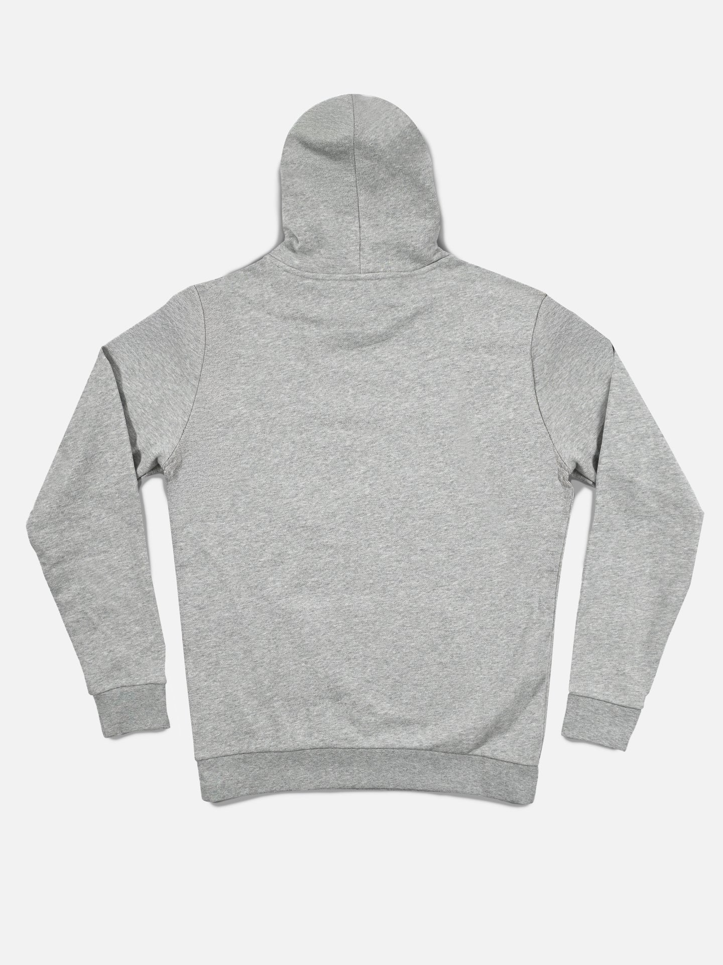The Beyond the bike - Hoodie - Melange Grey by La Machine Cycle Club is a unisex light gray sweatshirt with long sleeves, ribbed cuffs, and waistband, shown from the back on a white background.