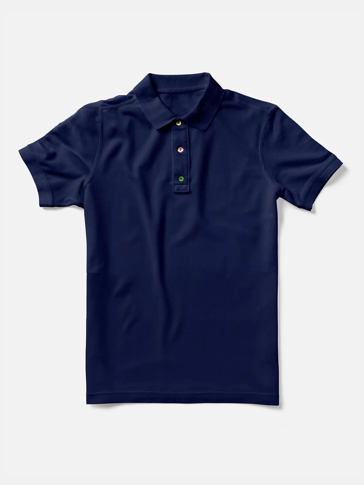 The Grande Boucle Polo Shirt in navy by La Machine Cycle Club is a mens premium collared top with Tour de France buttons and short sleeves, displayed on a white background.