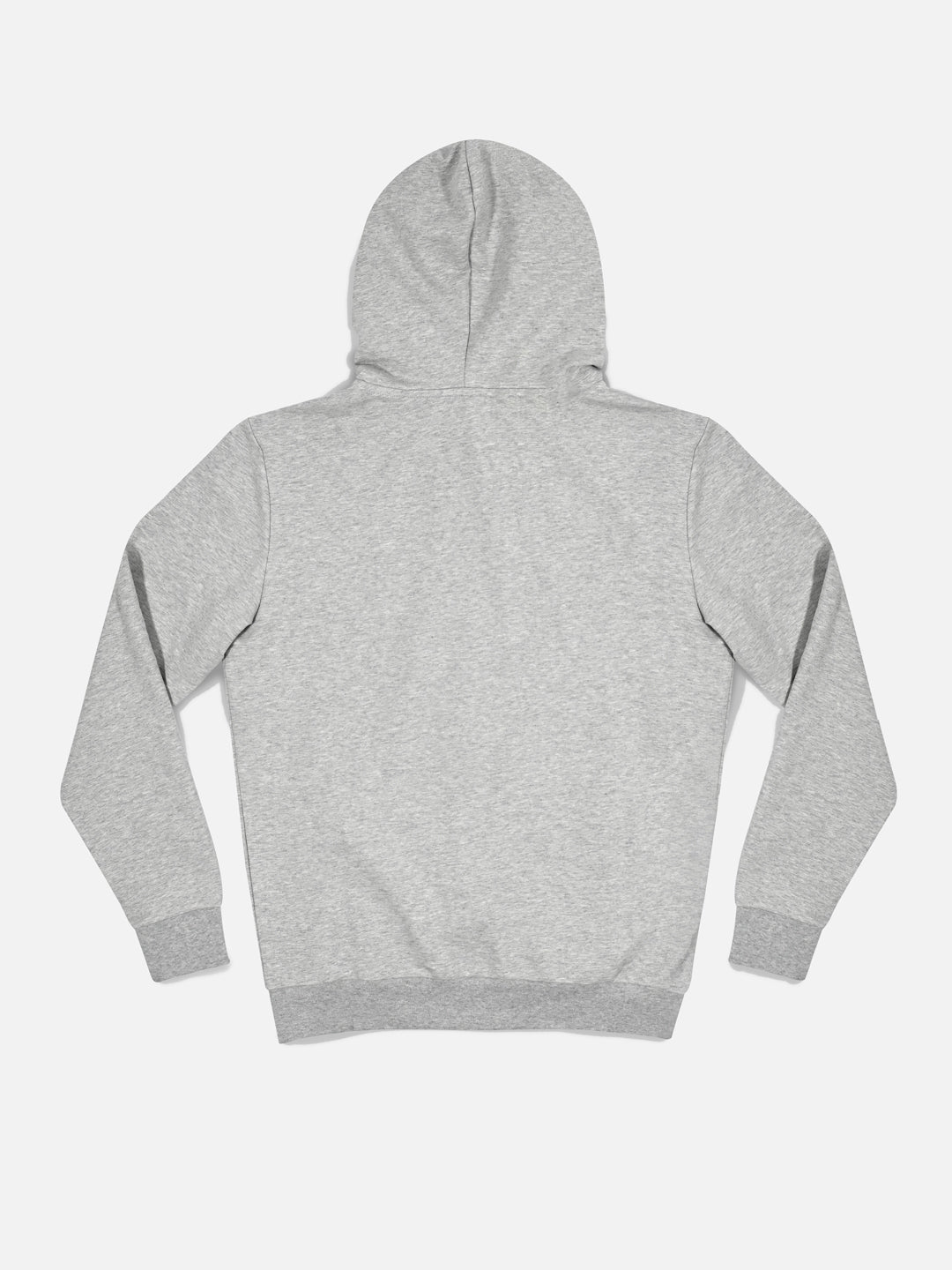 The La Machine Cycle Club Lucky 13 zipped hoodie in melange grey is displayed flat with the back side visible, featuring long sleeves, a hood, and ribbed cuffs and waistband, set against a white background.