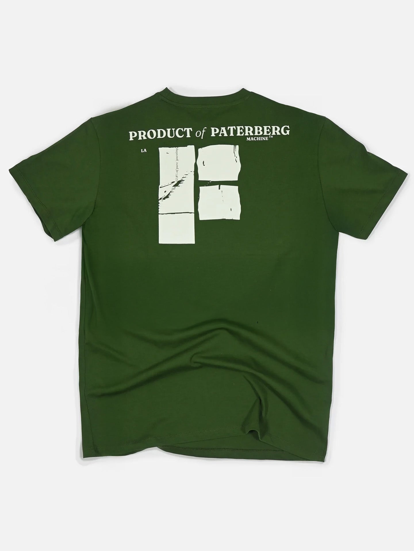 The La Machine Cycle Clubs Product of Paterberg - Loose Fit T-shirt is dark green heavy cotton, featuring PRODUCT of PATERBERG MACHINE and four white rectangles on the back, inspired by Flanders climbs.