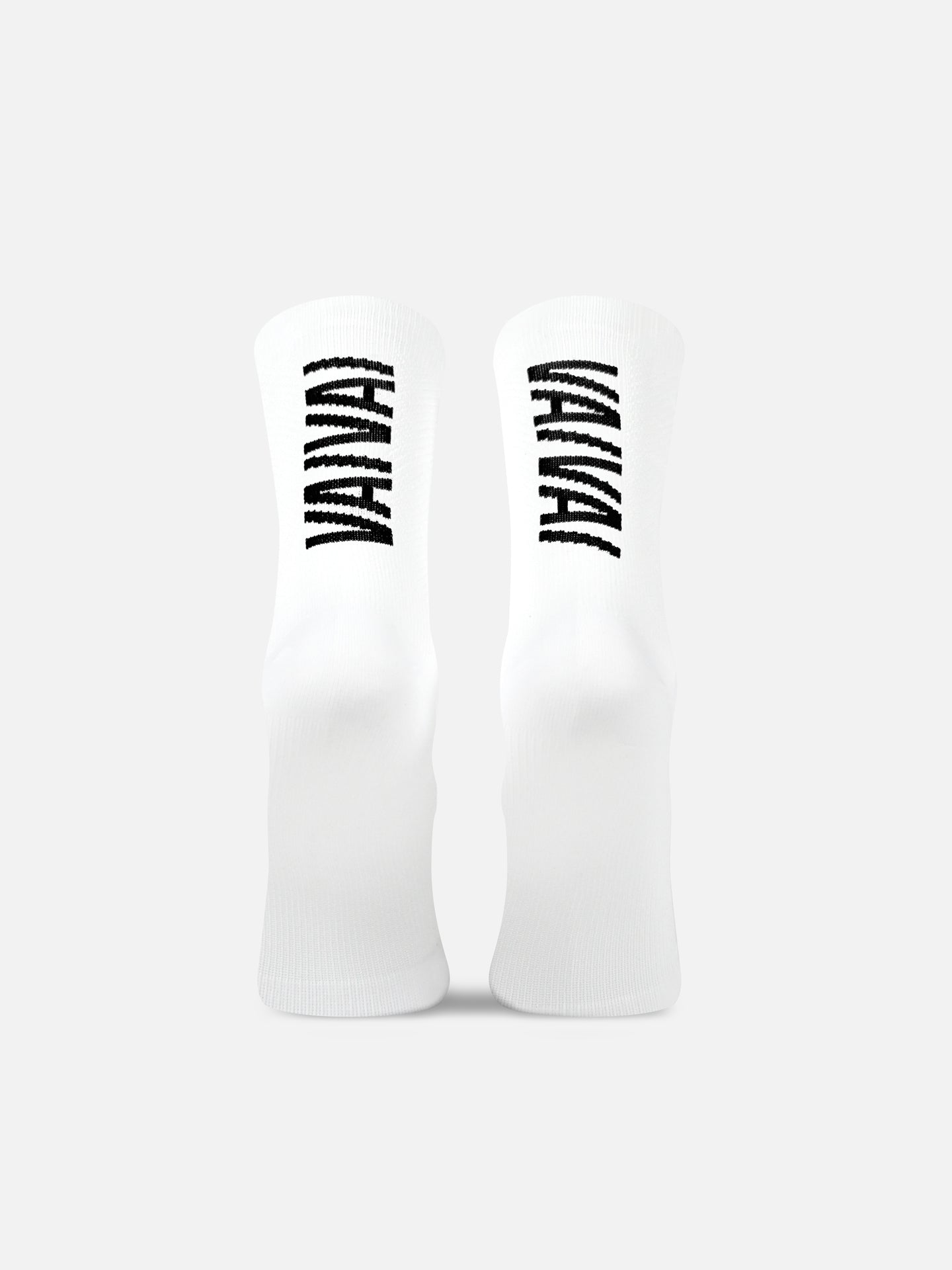 A pair from the Grand Tours - Cycling Socks - Bundle by La Machine Cycle Club, white with bold black HA HA HA text running vertically, displayed on a plain light grey background.