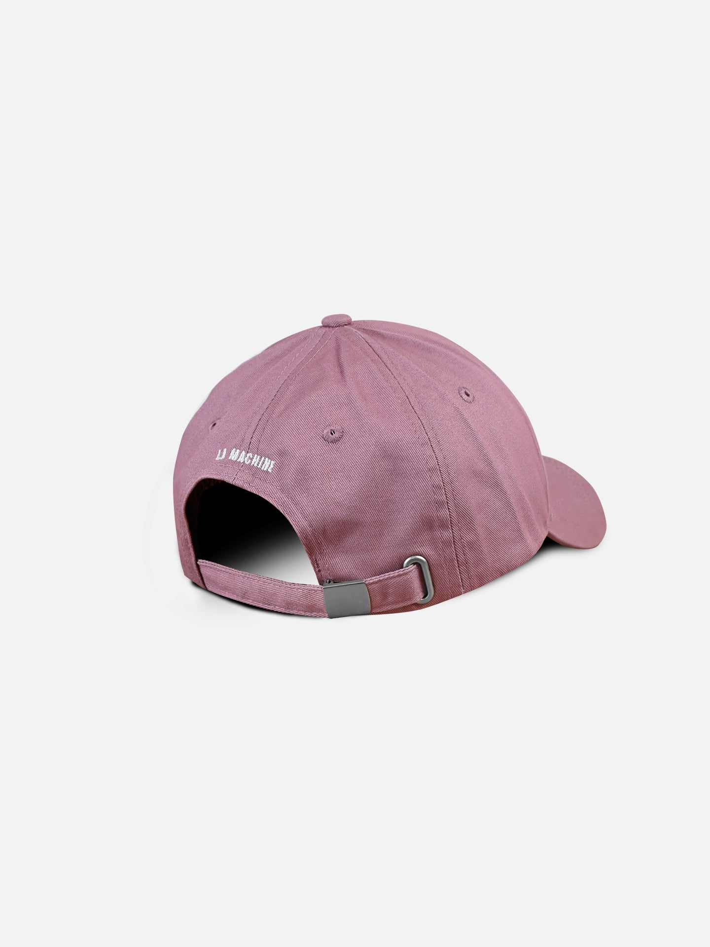 The Vai, Allez, Vamos - Casual Cap by La Machine Cycle Club is displayed from the back, highlighting its mauve pink shade, adjustable strap with metal clasp, and white LE MARCHÉ embroidery—a chic tribute to classic Giro d’Italia cycling caps.