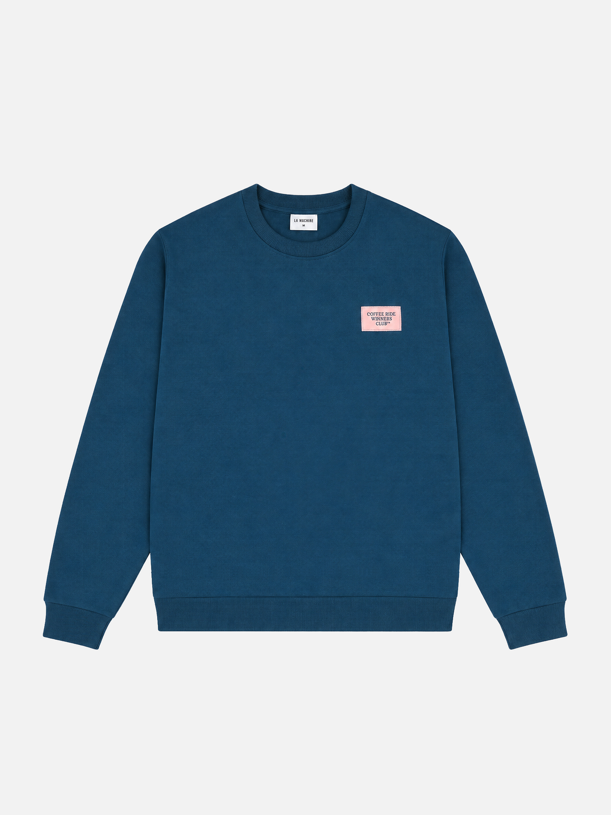 Front view of the Sailor Blue Coffee Ride Winners Club sweatshirt, laid flat.