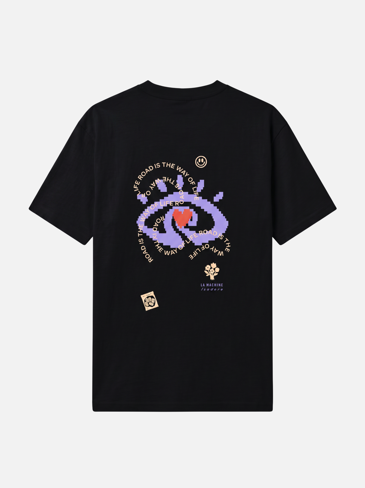 The black Eye T-shirt folded, showing its loose fit silhouette.