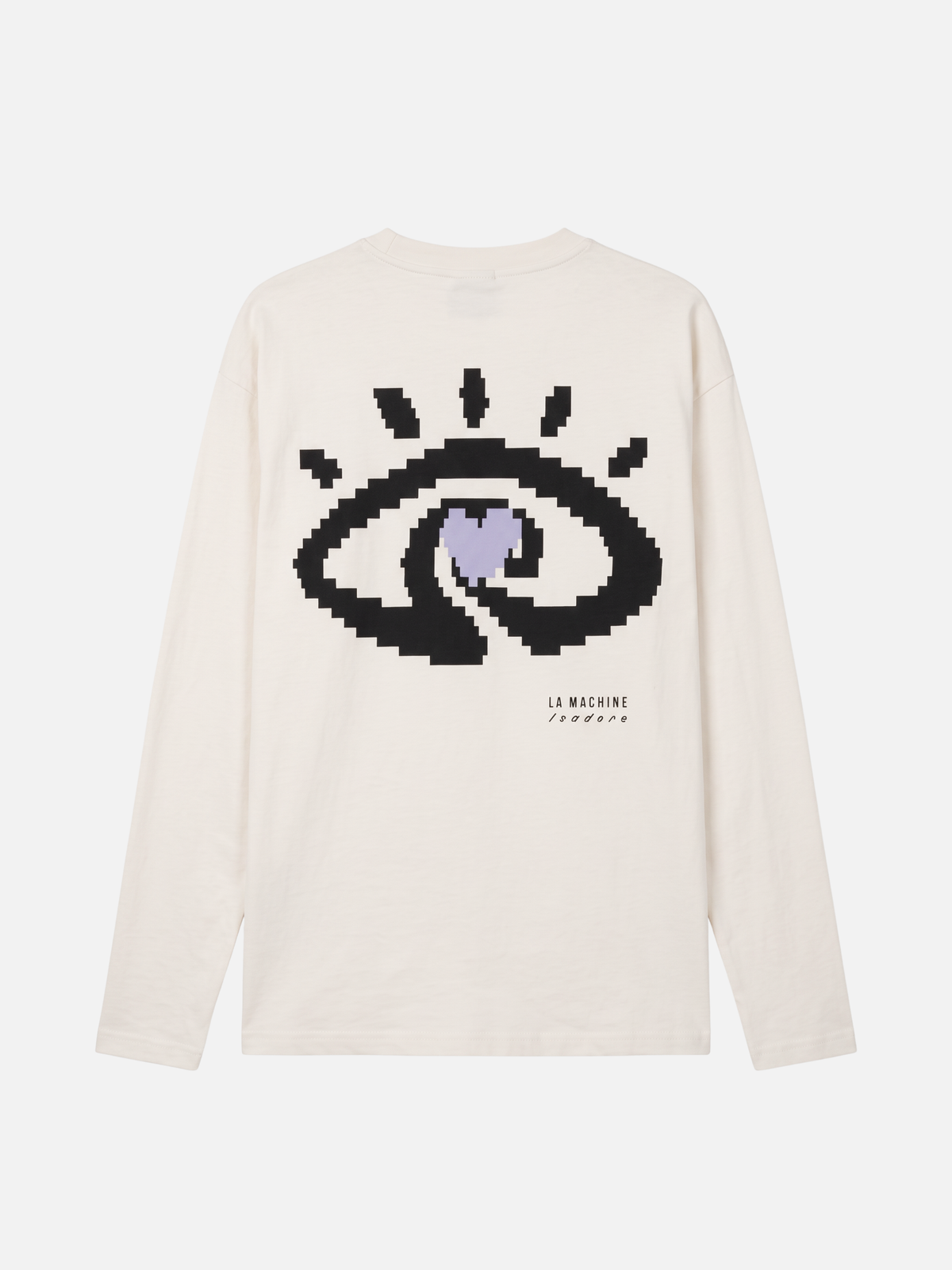 Close-up detail of the Eye graphic on the beige longsleeve.
