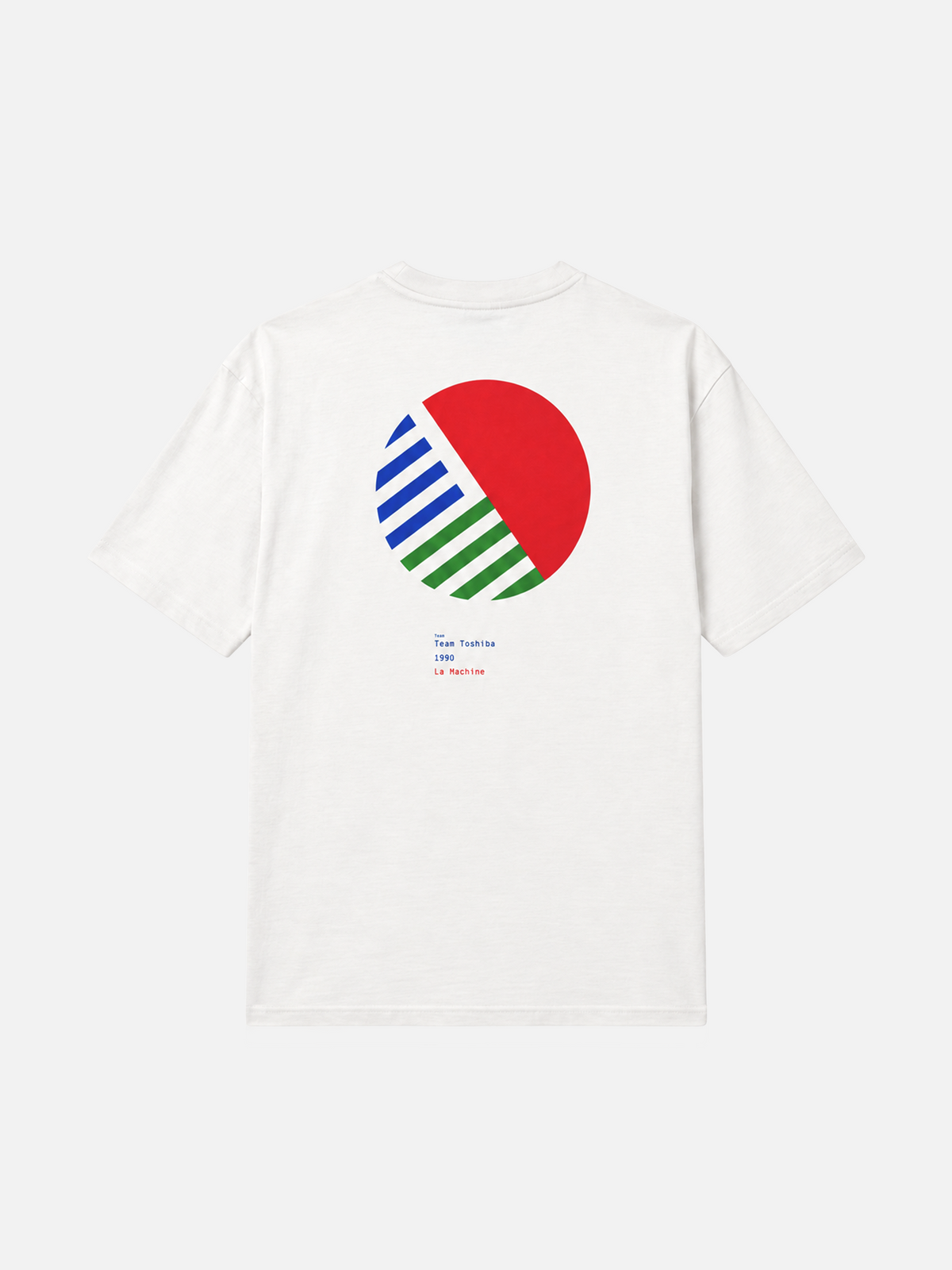 Front view of the Team Toshiba '90 loose fit t-shirt, laid flat.