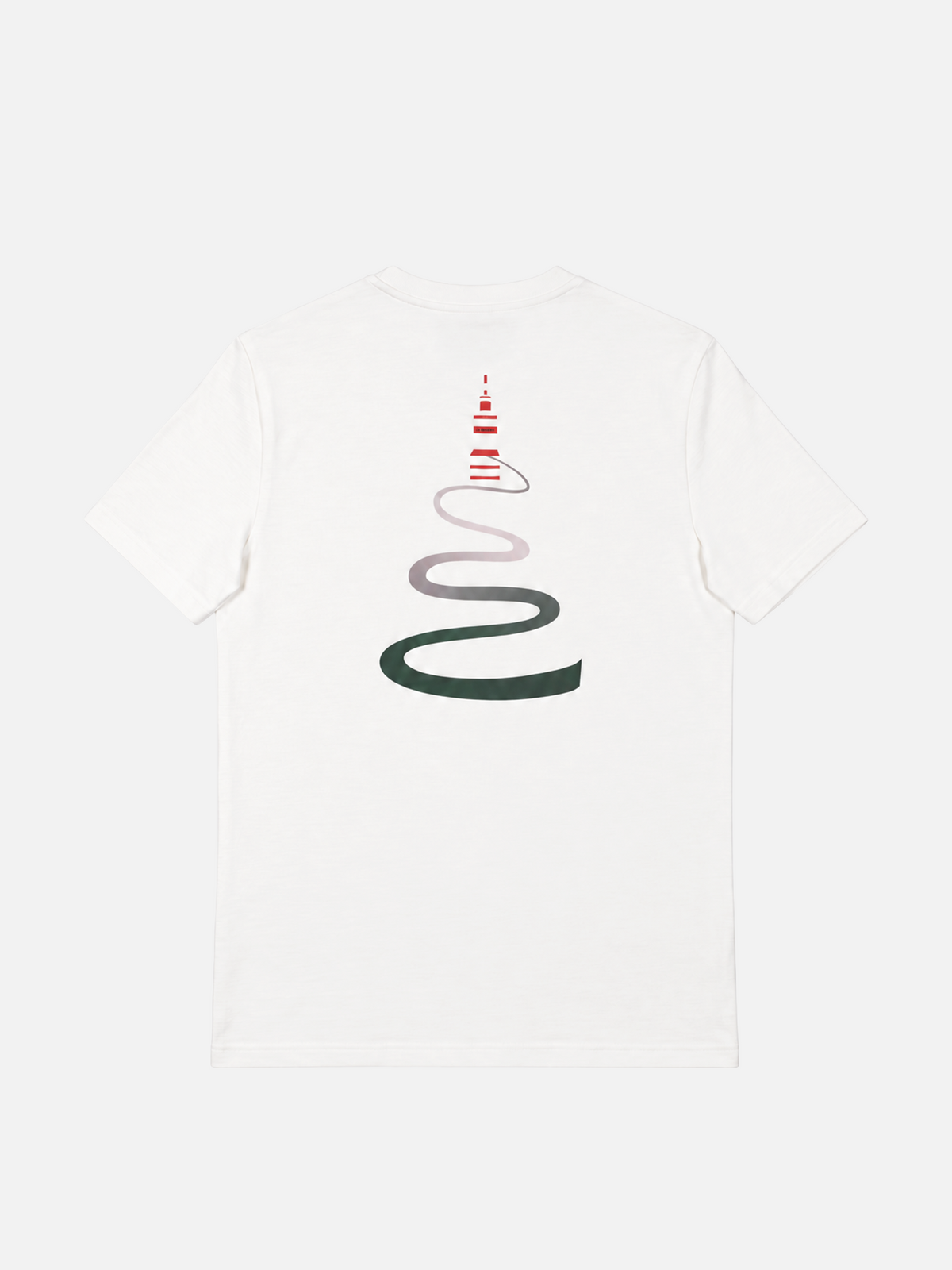 Back view of the Ventoux t-shirt in off white, laid flat.