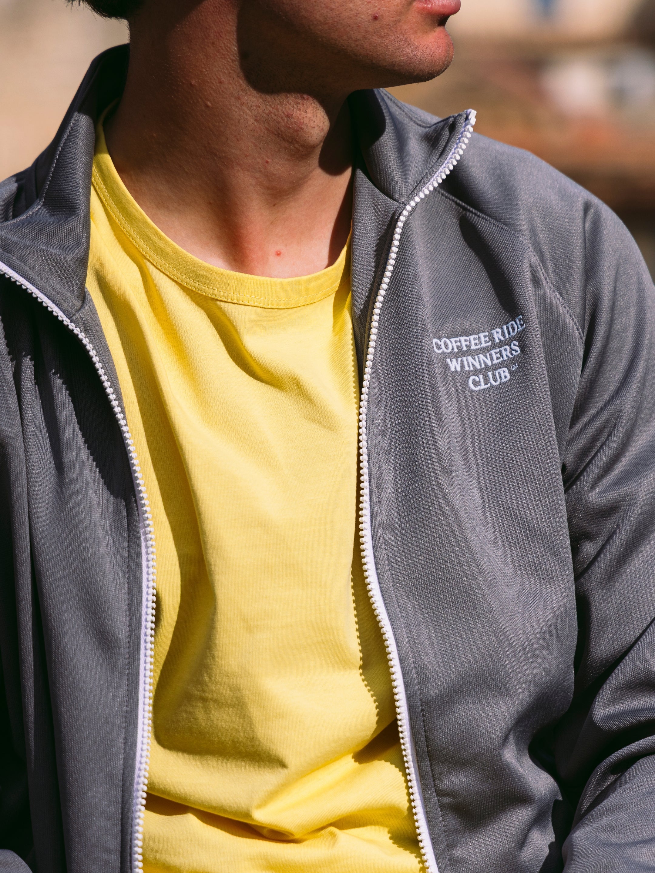 The Coffee Ride Winners Club - Track Jacket - Steel Grey by La Machine Cycle Club, alternate product view.