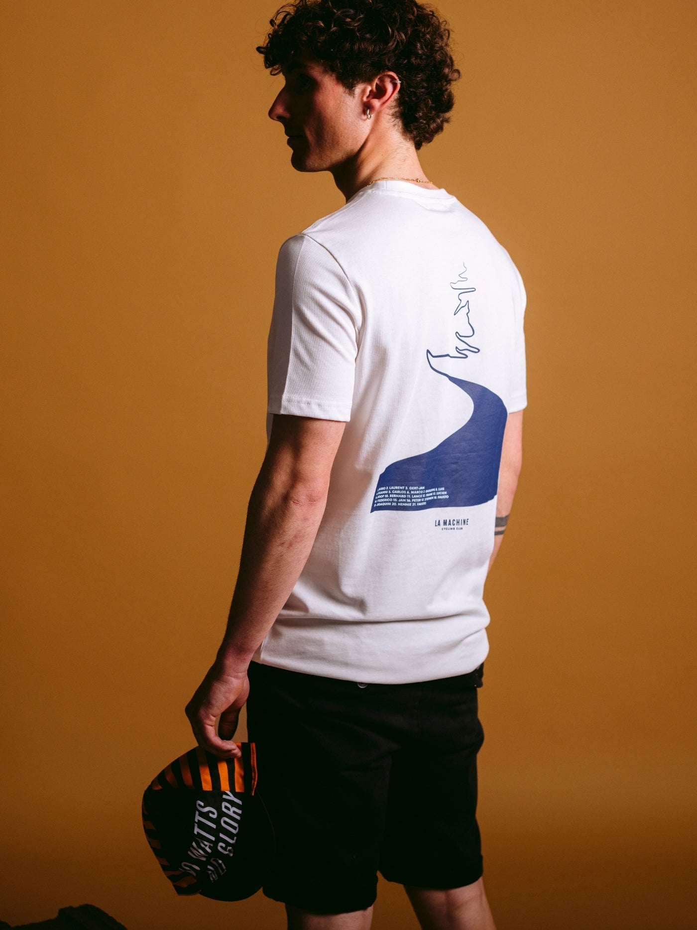 Detail view of the D'Huez Heaven - T-shirt - Off-White by La Machine Cycle Club.