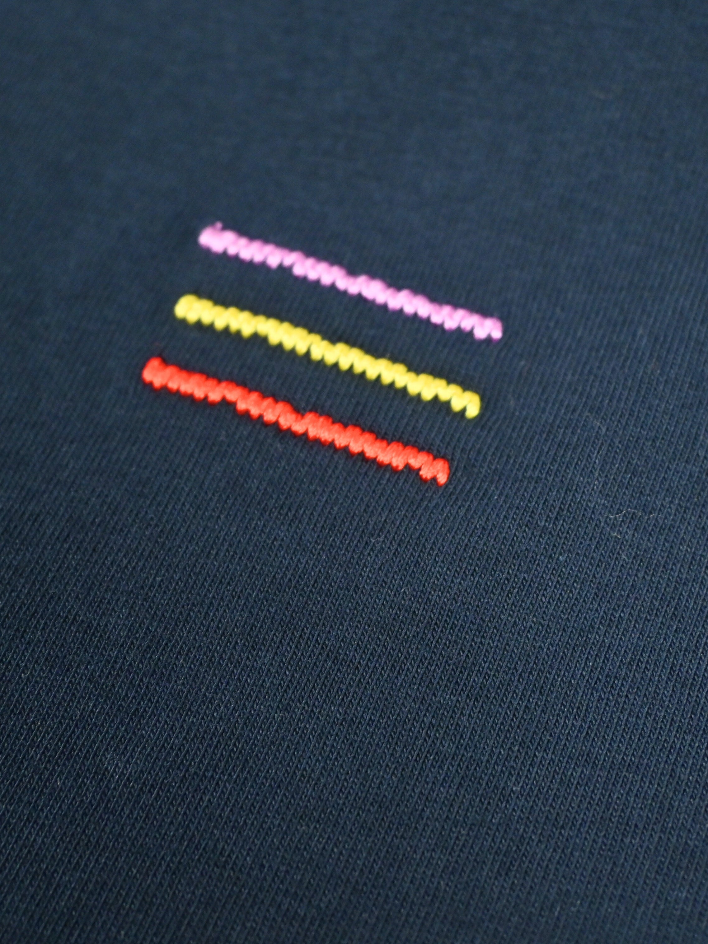 The Grand Tours III stripes - Embroidered - T-shirt by La Machine Cycle Club, shown from another angle.