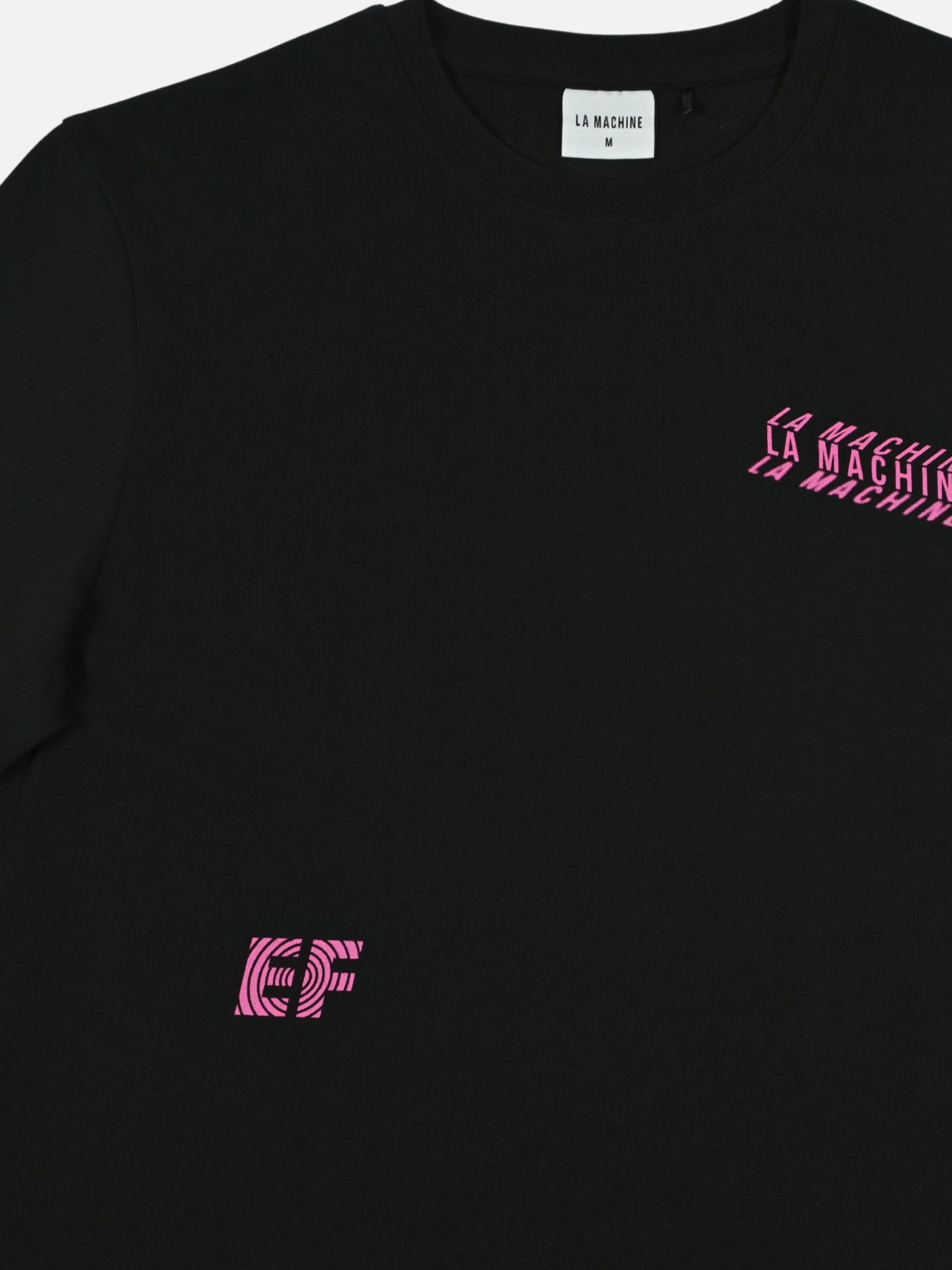 The La Machine X EF Pro Cycling - Carroussel T-shirt - Black by La Machine Cycle Club, shown from another angle.