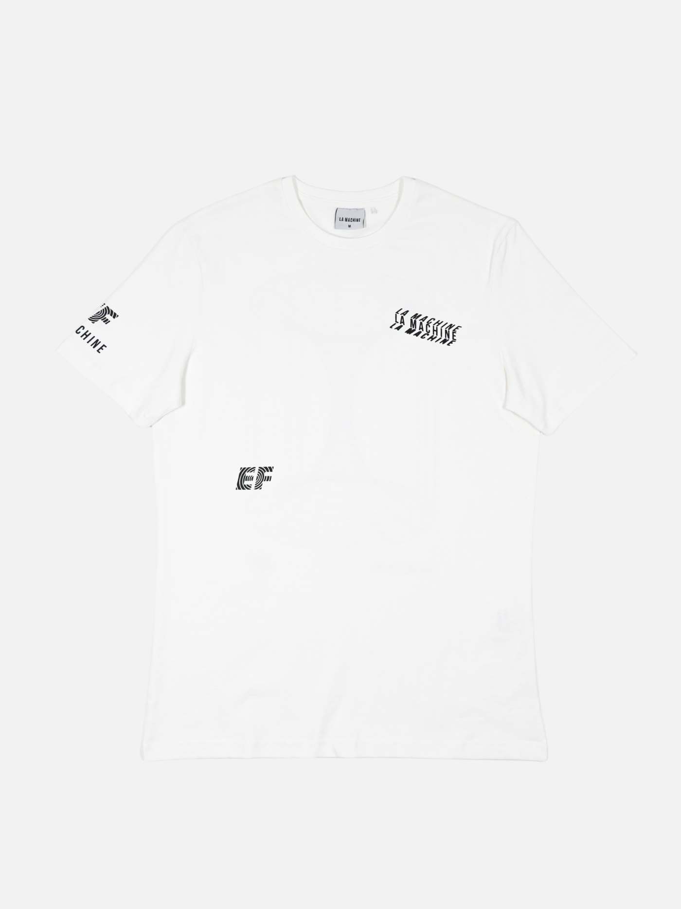 Een off-white La Machine x EF Pro Cycling Carroussel T-shirt met de collaboratie-print, op een effen achtergrond.