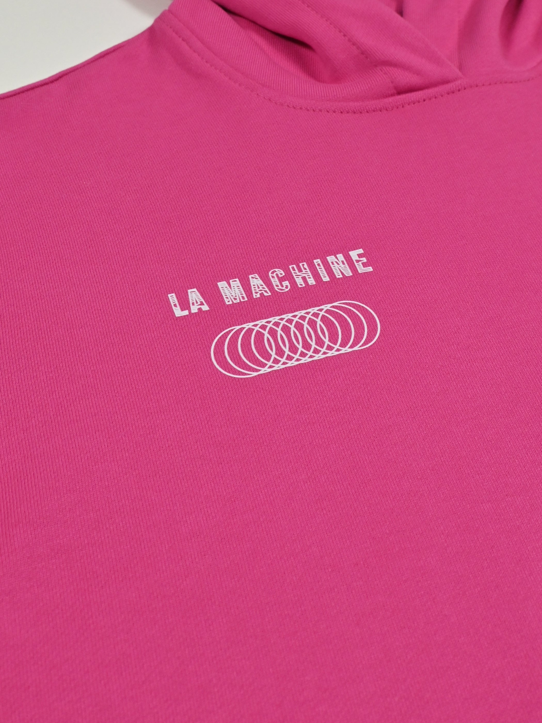 The La Machine X EF Pro Cycling - Globe Hoodie - Pink by La Machine Cycle Club, alternate product view.