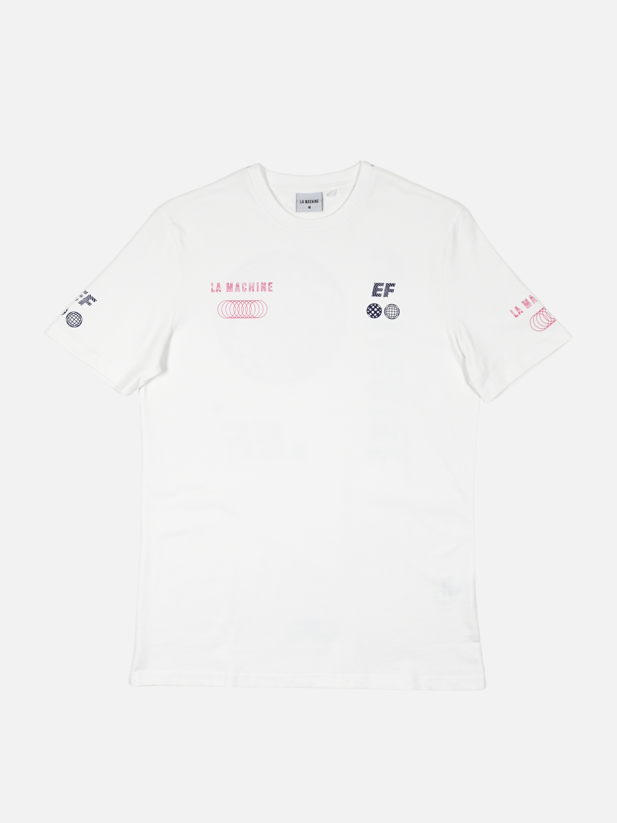 An off-white La Machine x EF Pro Cycling Globe T-shirt with the collaboration graphic, shown on a plain background.