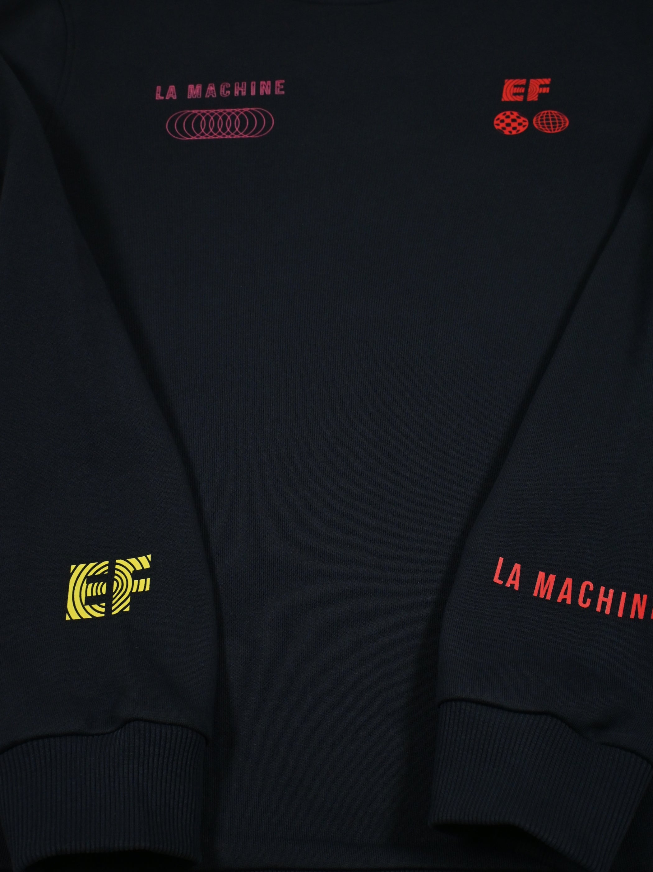 Detail view of the La Machine X EF Pro Cycling - Dimension - Sweatshirt - Dark Navy Blue by La Machine Cycle Club.