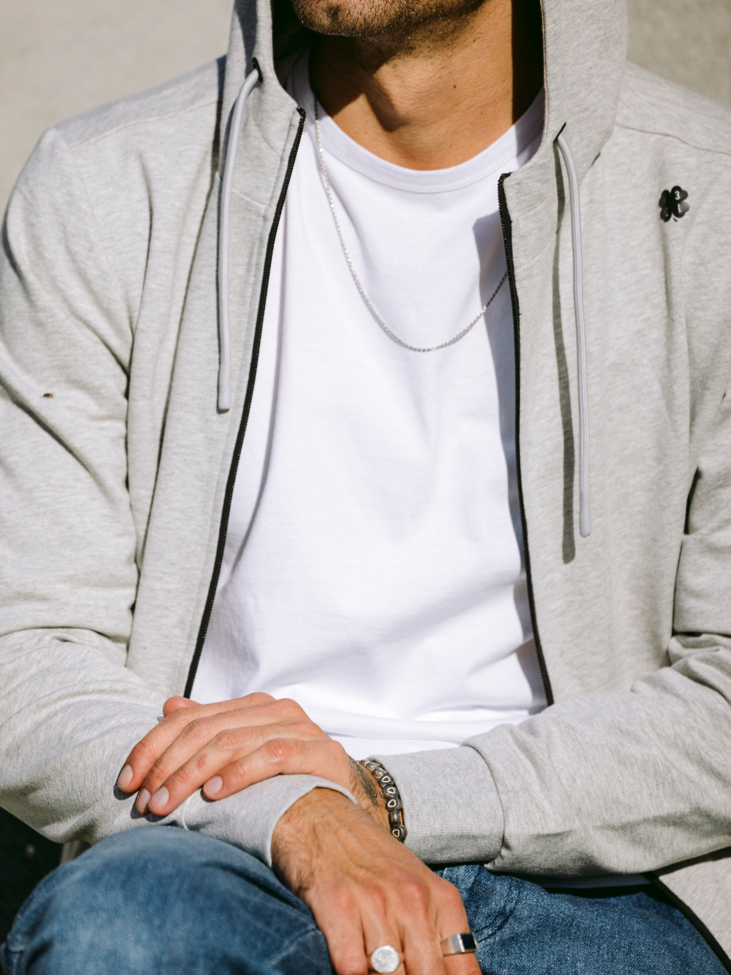 Additional view of the Lucky 13 - Zipped Hoodie - Melange Grey by La Machine Cycle Club.