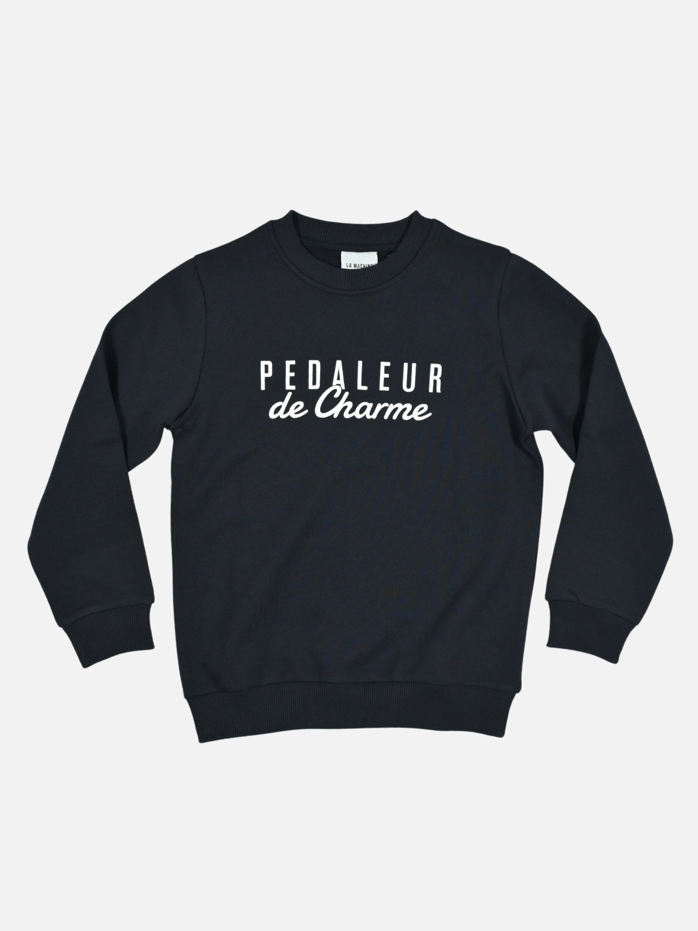 Kids' sweatshirt by La Machine with 'Pedaleur de Charme' styling for the youngest riders, shown on a plain background.
