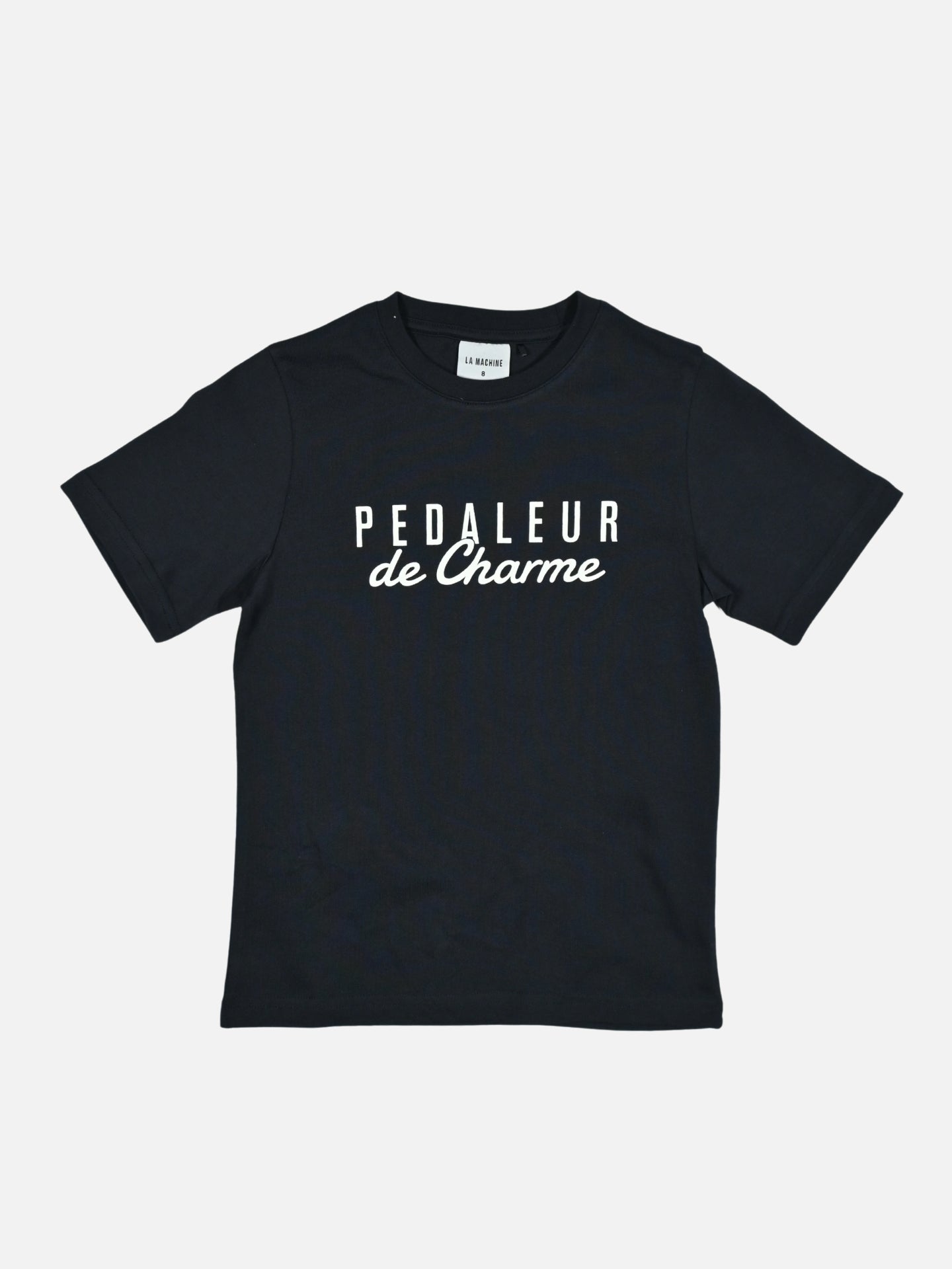 Kids' t-shirt by La Machine with 'Pedaleur de Charme' styling for the youngest riders, shown on a plain background.