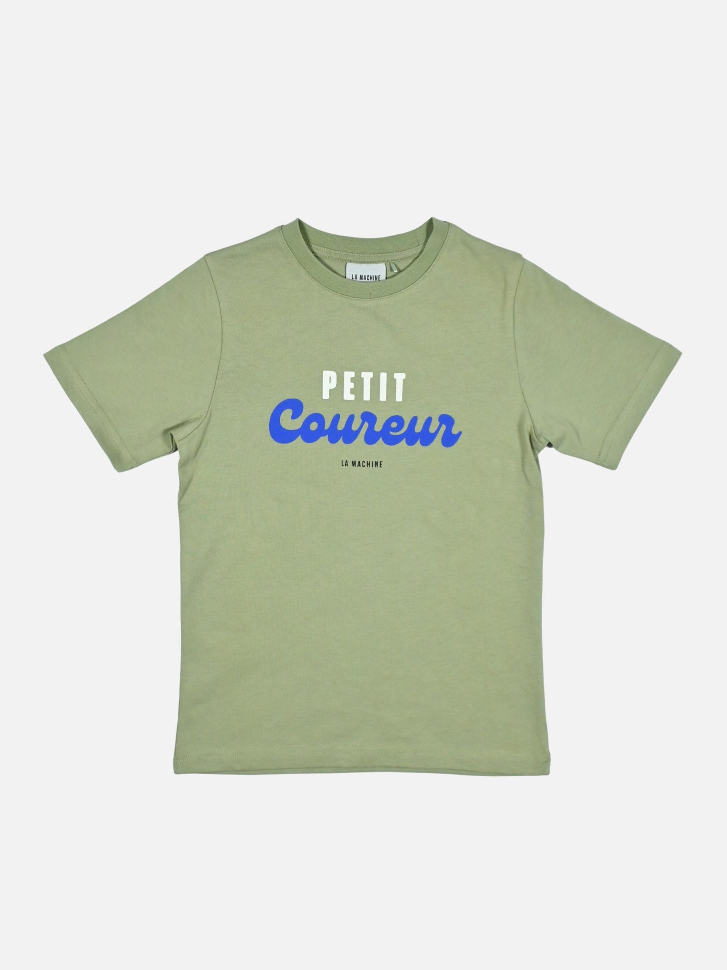 Kids' t-shirt by La Machine celebrating little racers and future Petit Coureurs, shown on a plain background.
