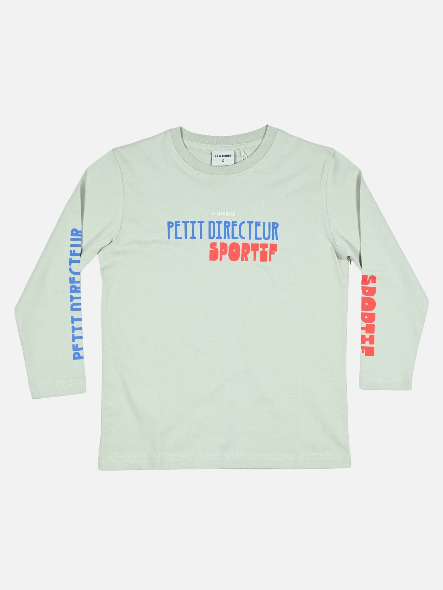 Dusty grey kids' long-sleeve tee by La Machine for the future Directeur Sportif, shown on a plain background.
