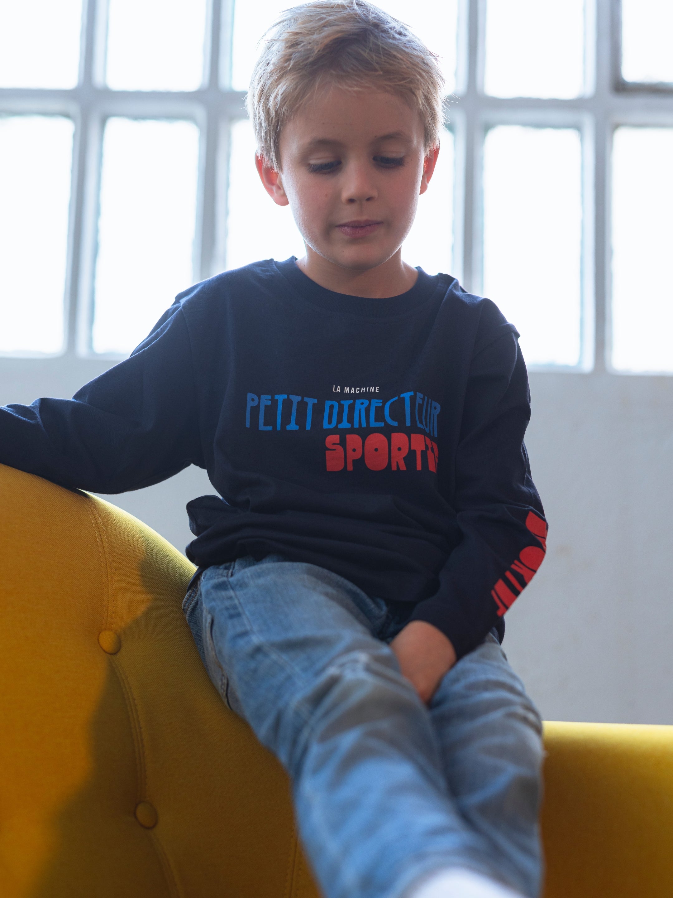 The Petit - Petit Directeur Sportif - Long sleeve - Navy by La Machine Cycle Club, shown from another angle.