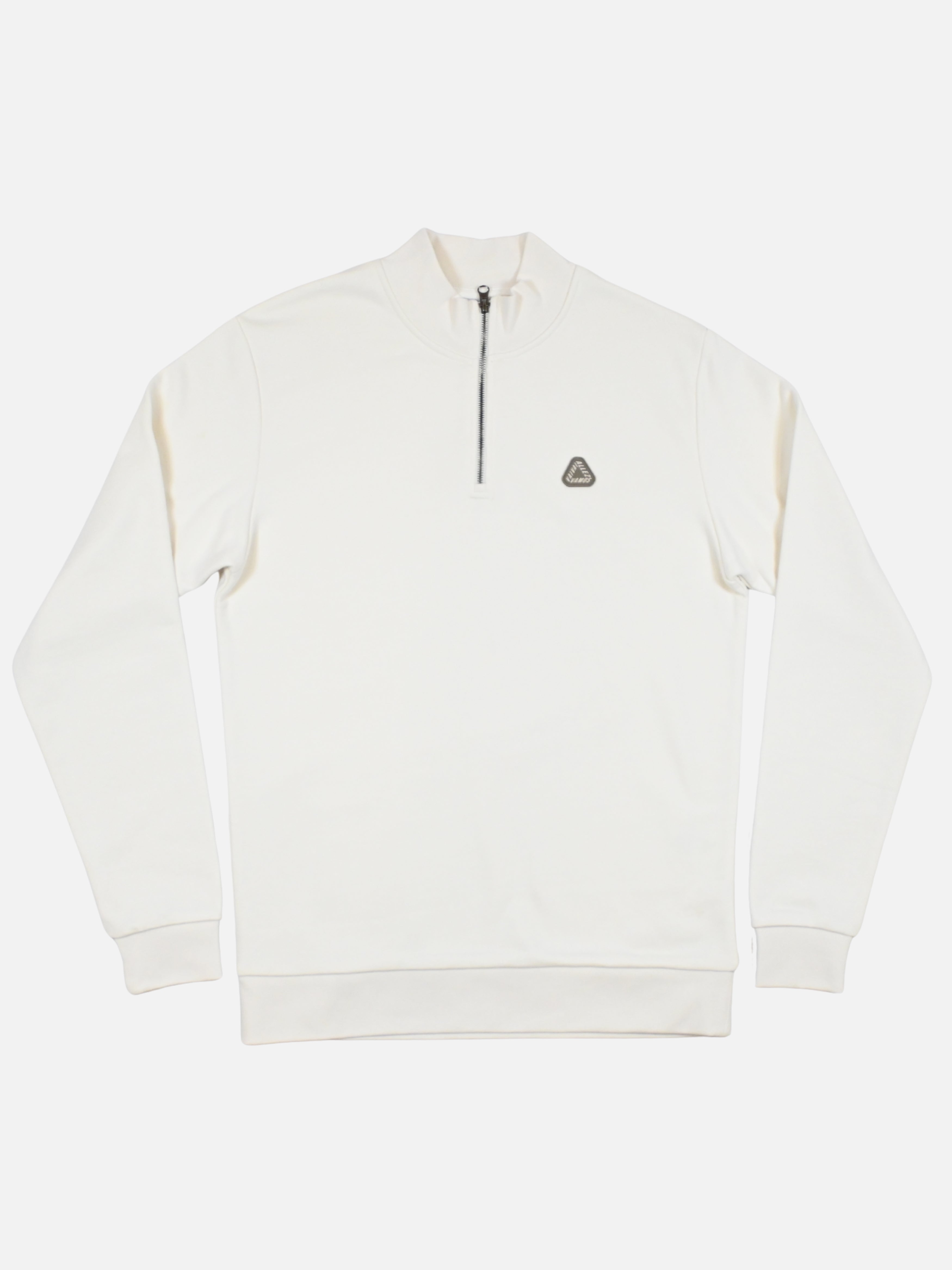 Star White half-zip sweatshirt by La Machine with subtle Vai Allez Vamos detailing, a tribute to the three Grand Tours, shown flat on a plain background.