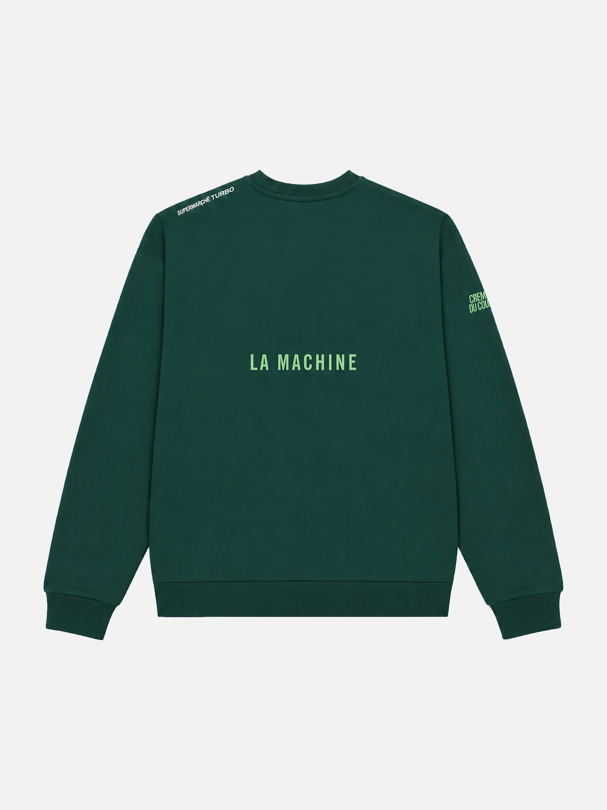 Detail of the stitching on the Sprinteur sweatshirt in dark green.