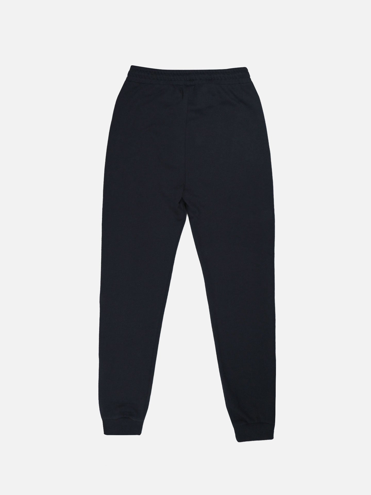 Beyond the bike - Sweatpants - Dark Navy by La Machine Cycle Club laid flat on a white background, showcasing an elastic waistband and cuffed ankles.