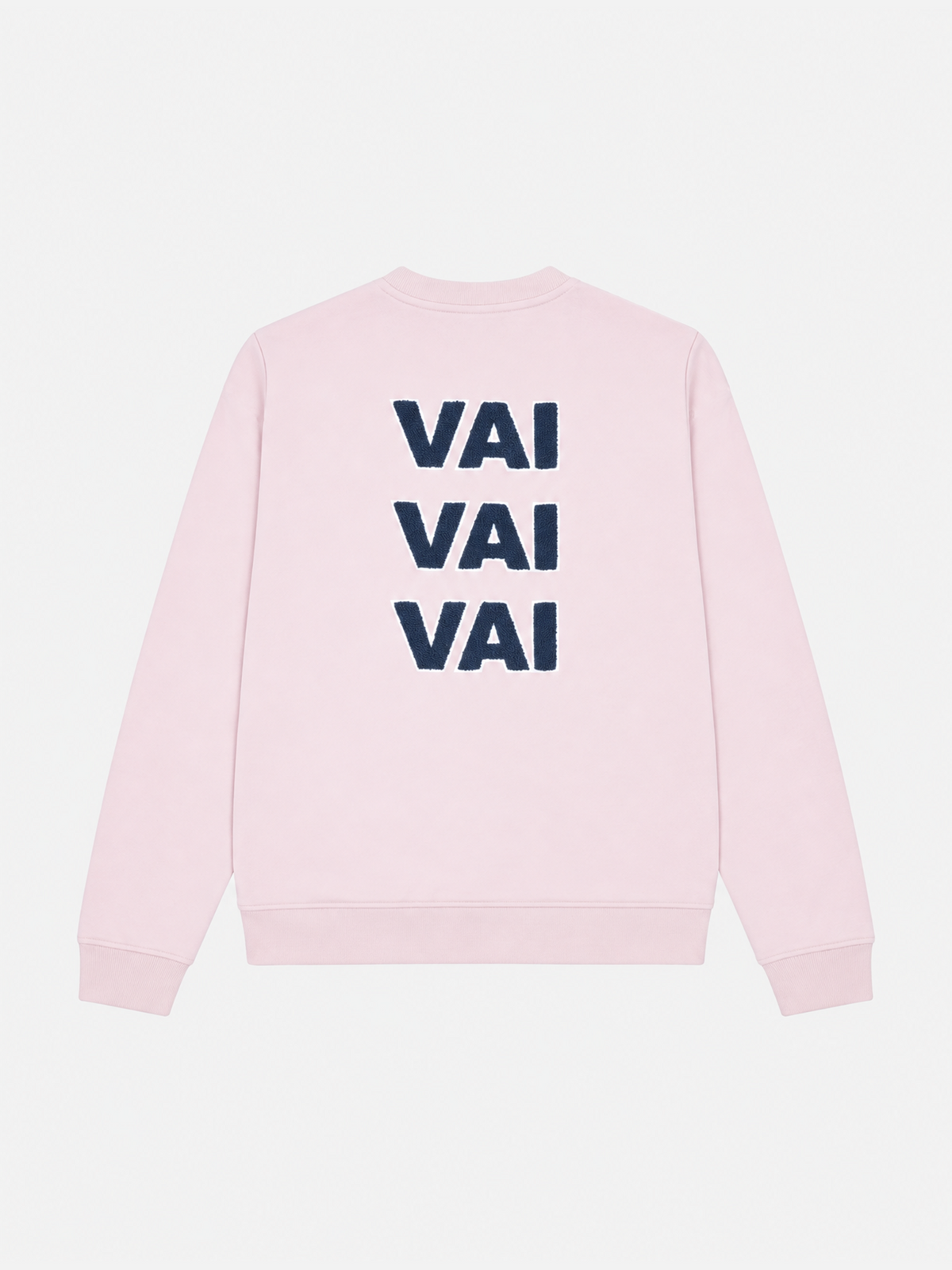 Front view of the Vai Vai Vai sweatshirt in light Giro pink, laid flat.