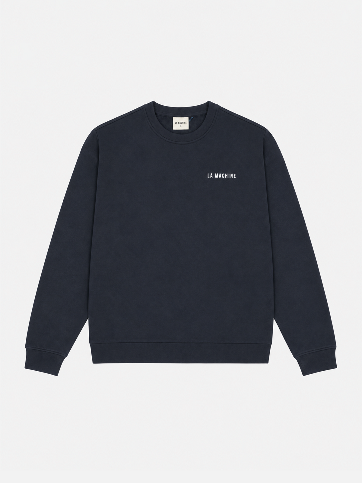 Detail of the lettering on the Allez Allez Allez sweatshirt in dark navy blue.
