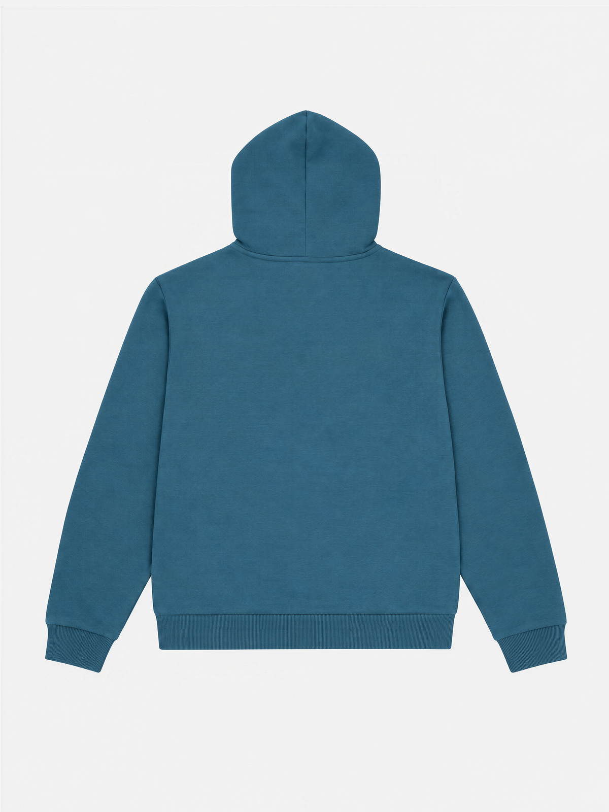 Back view of the Beyond the Bike Hoodie in Orion Blue, laid flat.