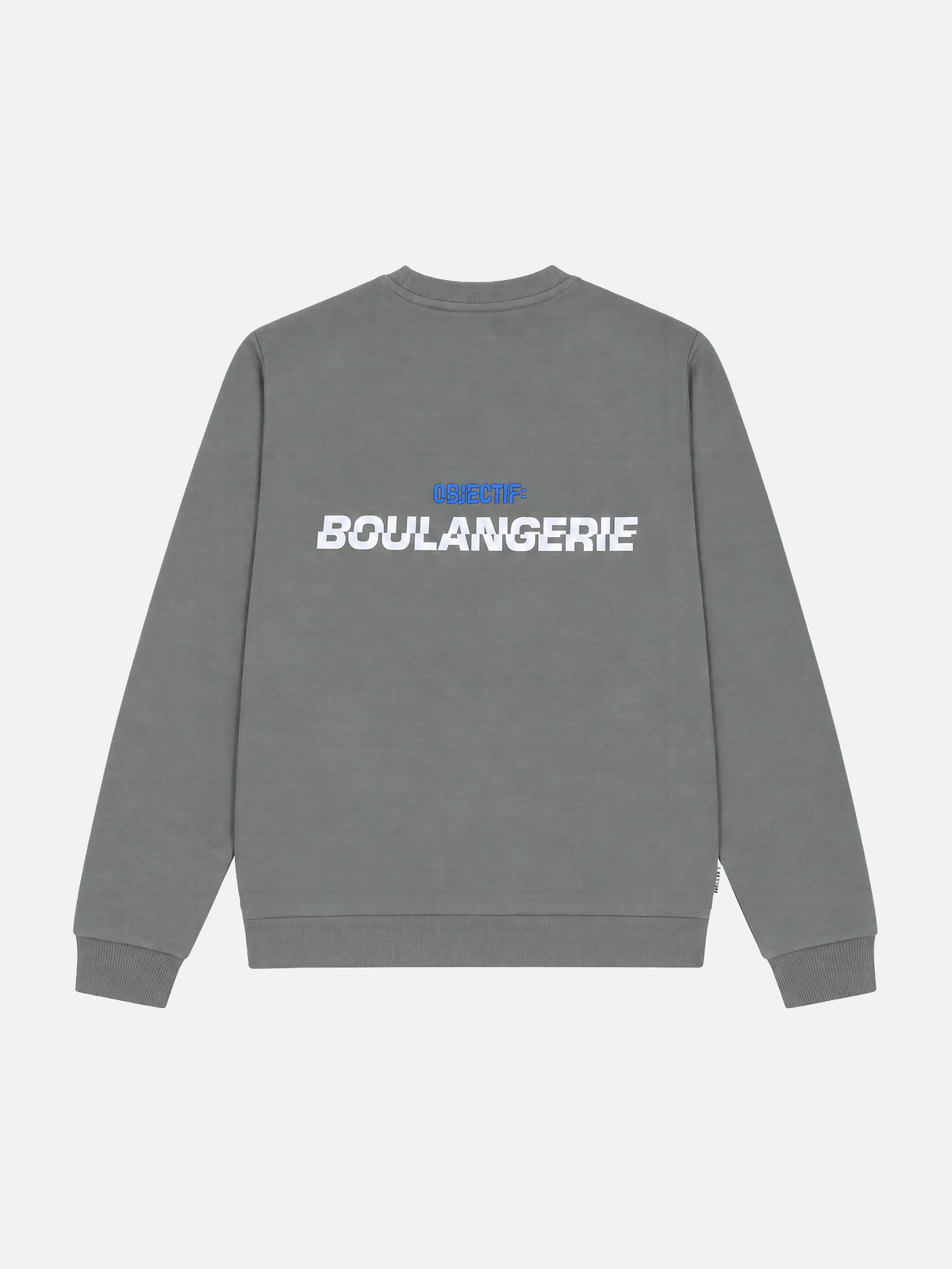 Front view of the asphalt grey Boulangerie sweatshirt, laid flat.
