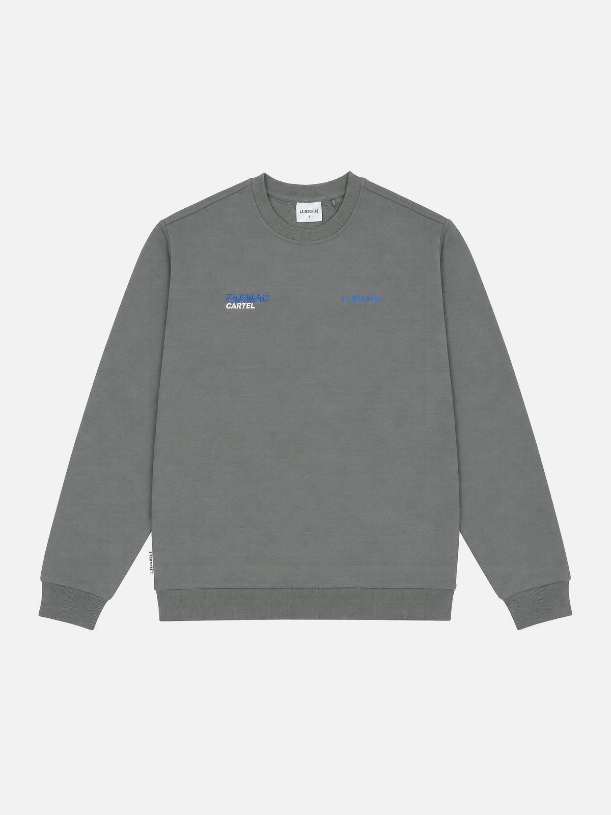 The asphalt grey Boulangerie sweatshirt, shown from another angle.