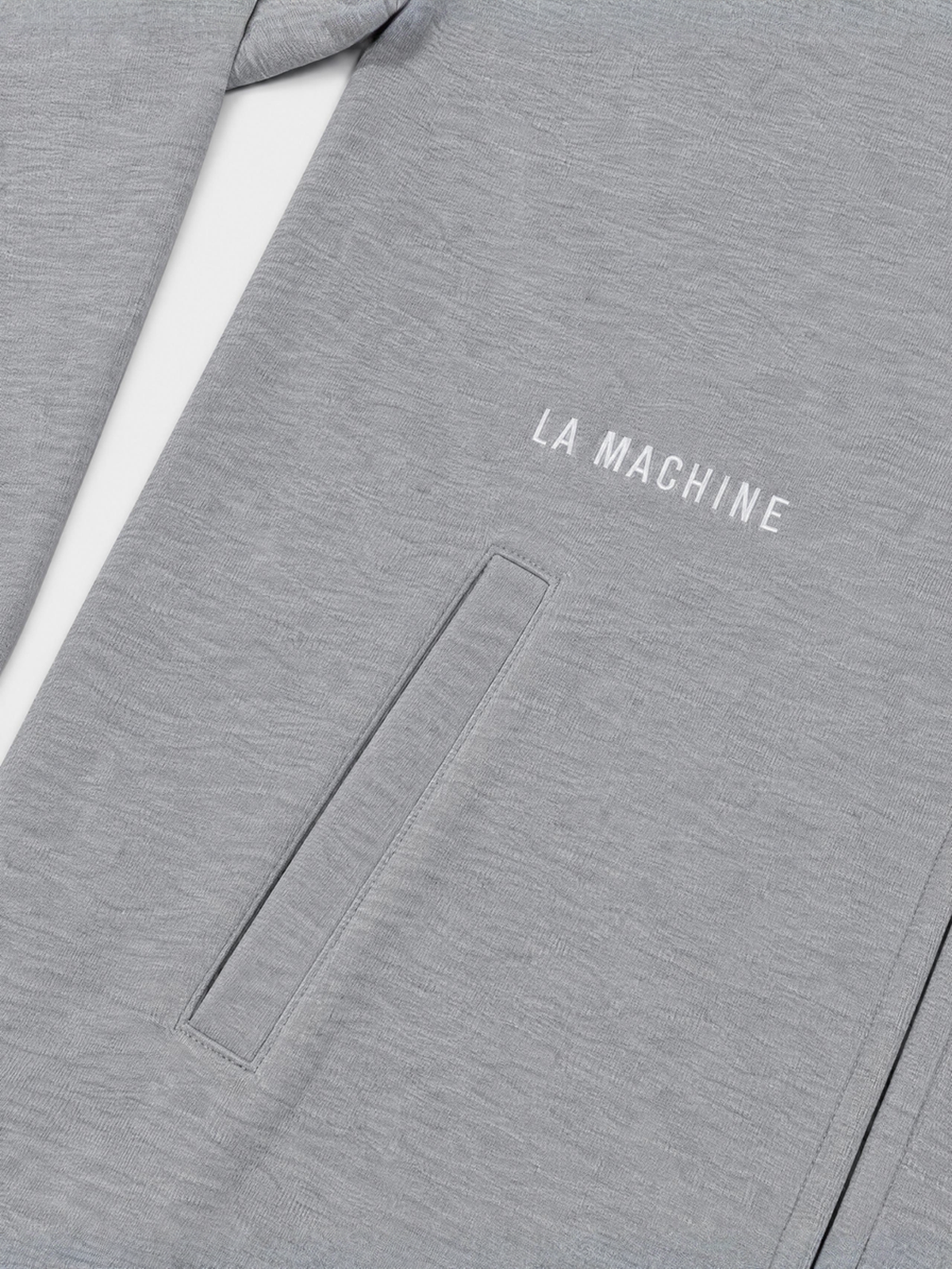 Close-up of the I Brake for Croissants graphic on the melange grey zipped hoodie.