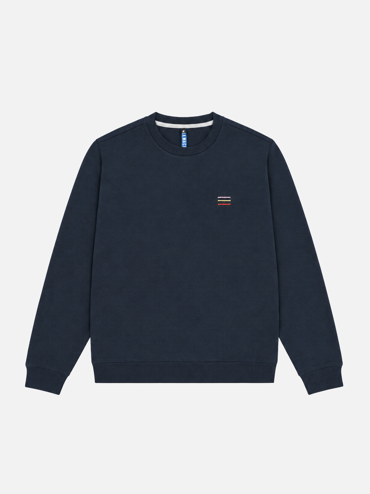 Front view of the navy Grand Tours III embroidered sweatshirt, laid flat.