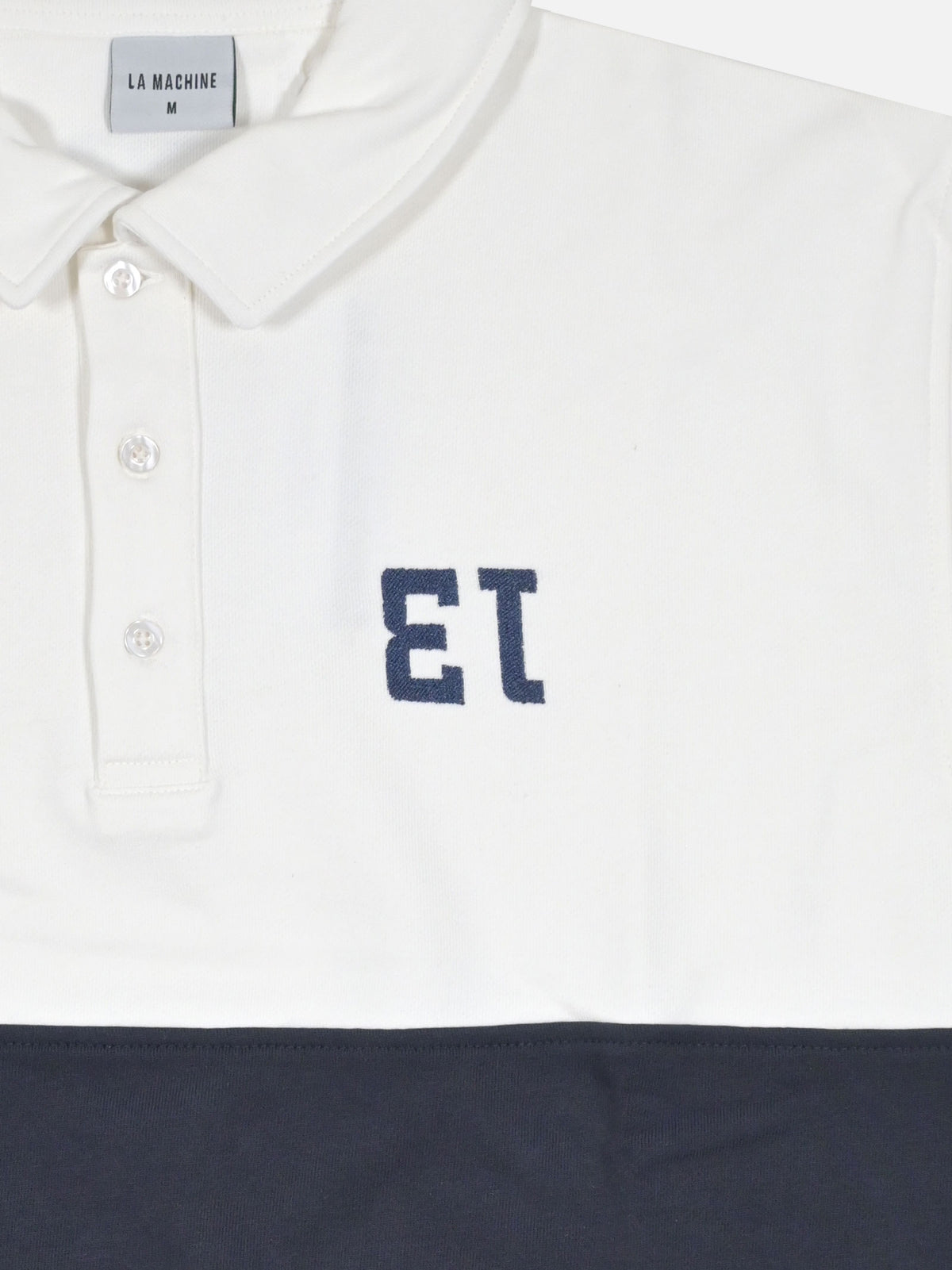 Number 13 - Longsleeve Polo - Dark Navy Blue / Off White