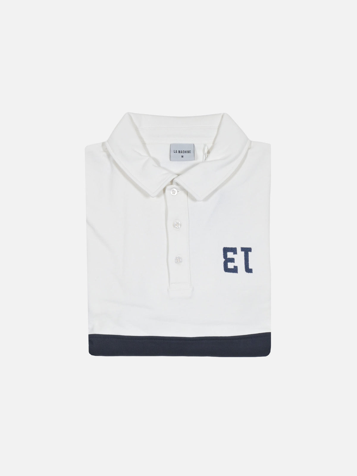 Number 13 - Longsleeve Polo - Dark Navy Blue / Off White
