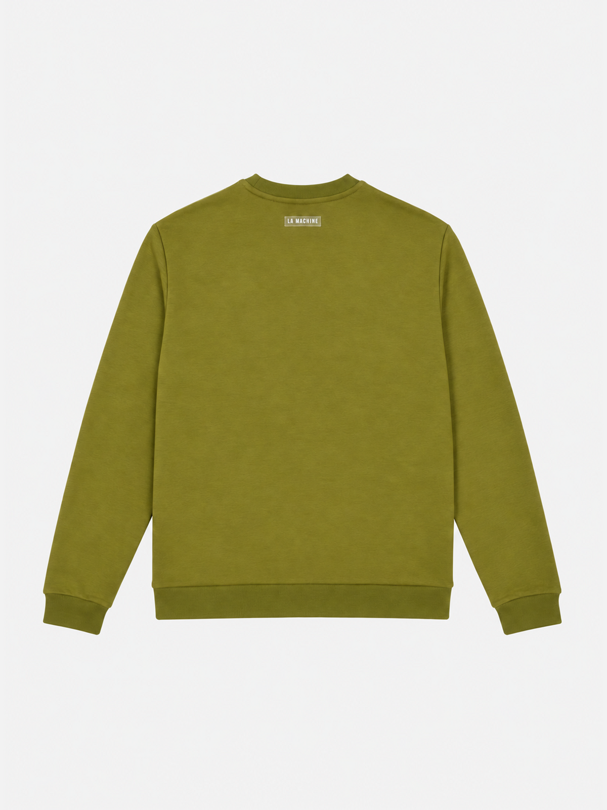Back view of the La Machine Club Line sweatshirt in olive, laid flat.