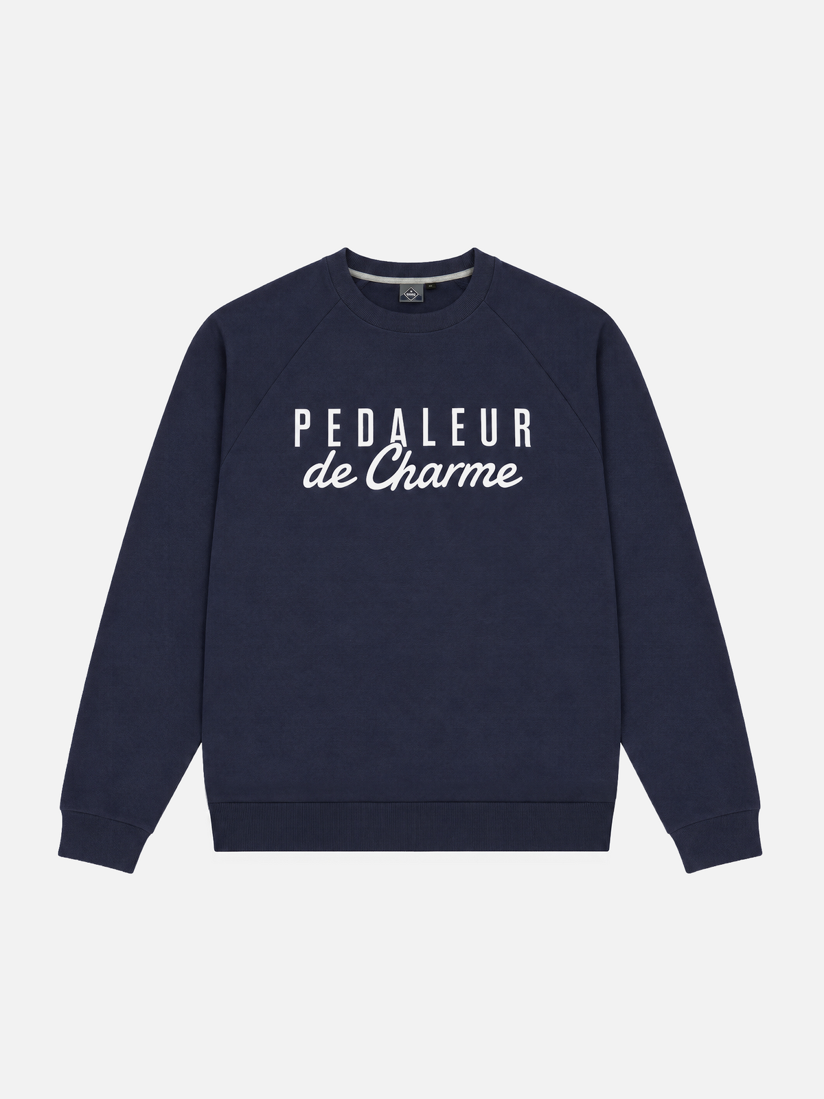 Front view of the navy Pedaleur de Charme sweatshirt, laid flat.