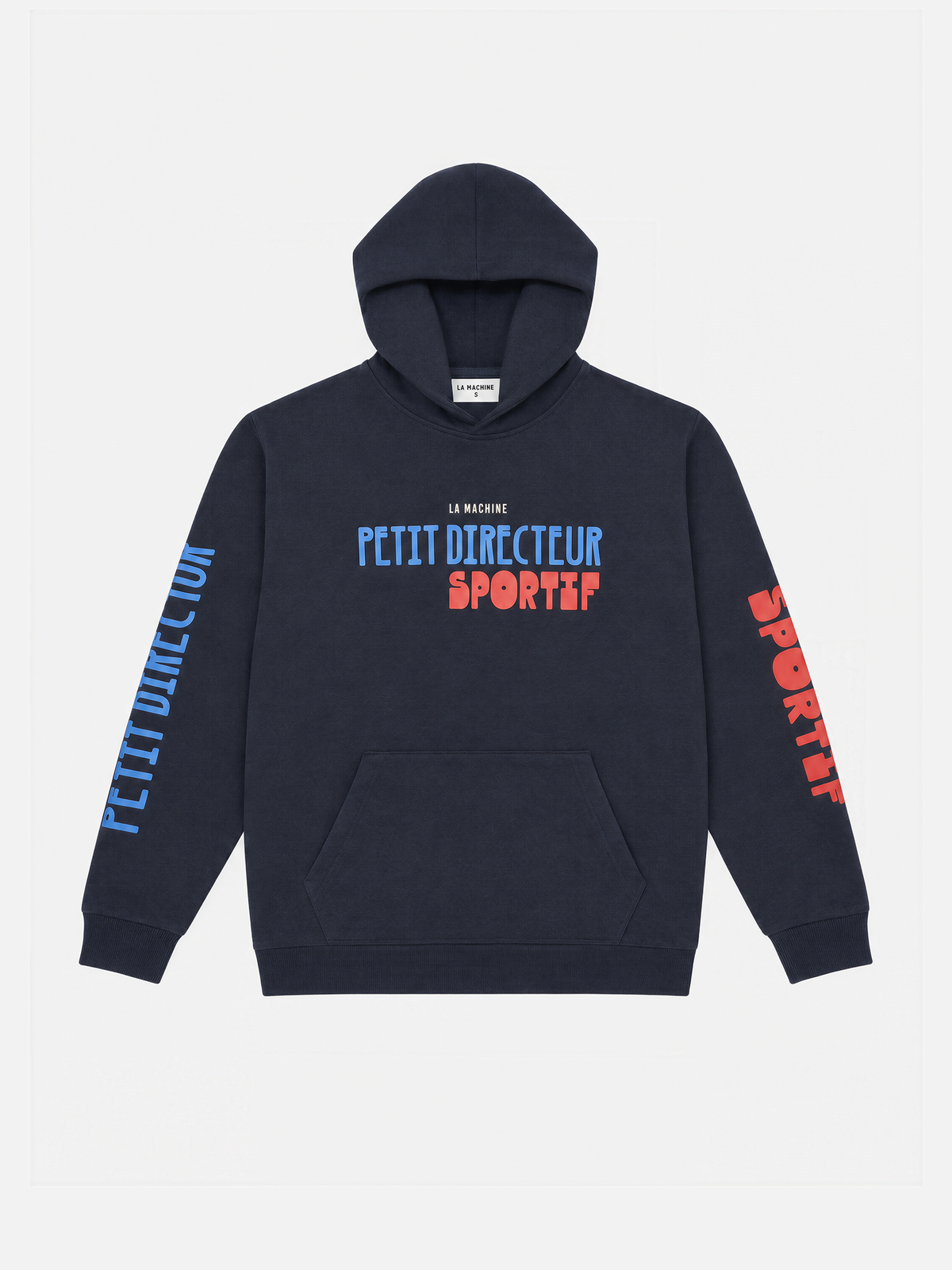 Front view of the Petit Directeur Sportif Hoodie by La Machine, laid flat.