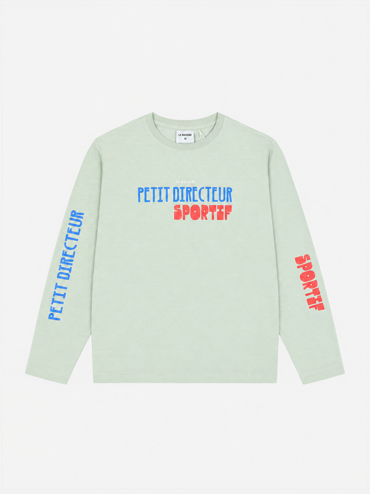 Front view of the Petit Directeur Sportif Longsleeve in dusty grey by La Machine, laid flat.