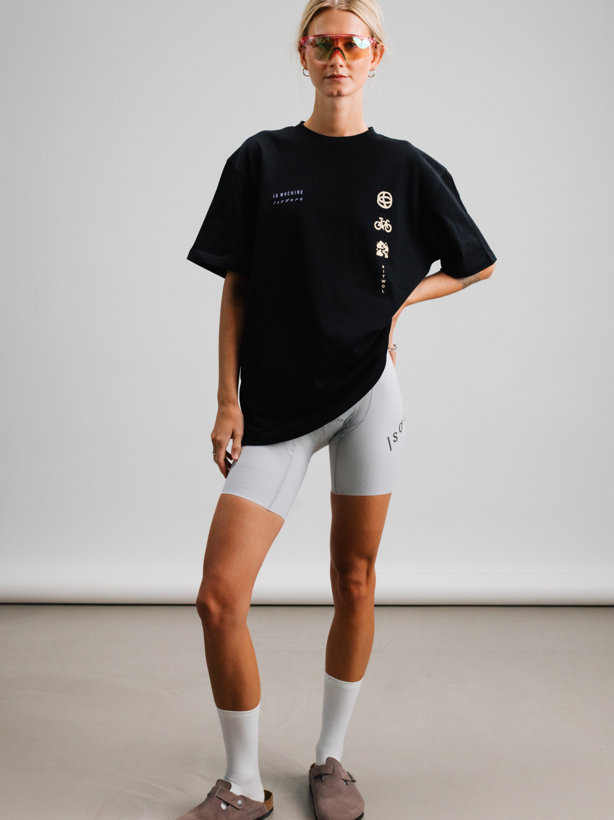 Close-up detail of the Eye graphic on the black loose fit T-shirt.
